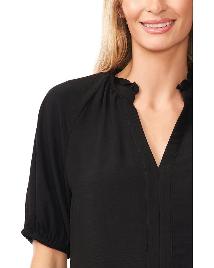 Short Sleeve Half Button Flowy Blouse Product Image