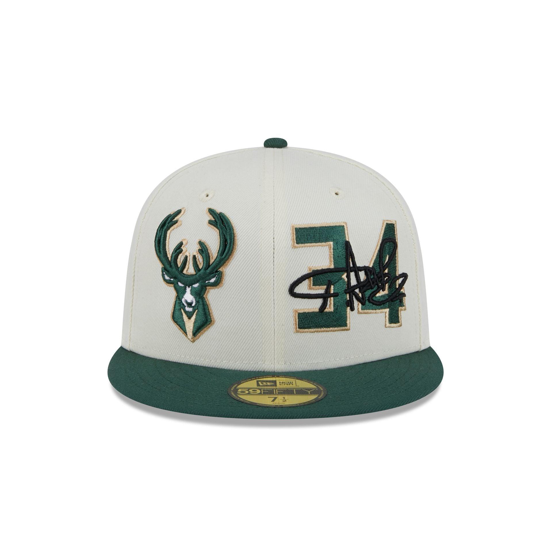 Milwaukee Bucks Giannis Antetokounmpo Chrome White 59FIFTY Fitted Hat Male Product Image