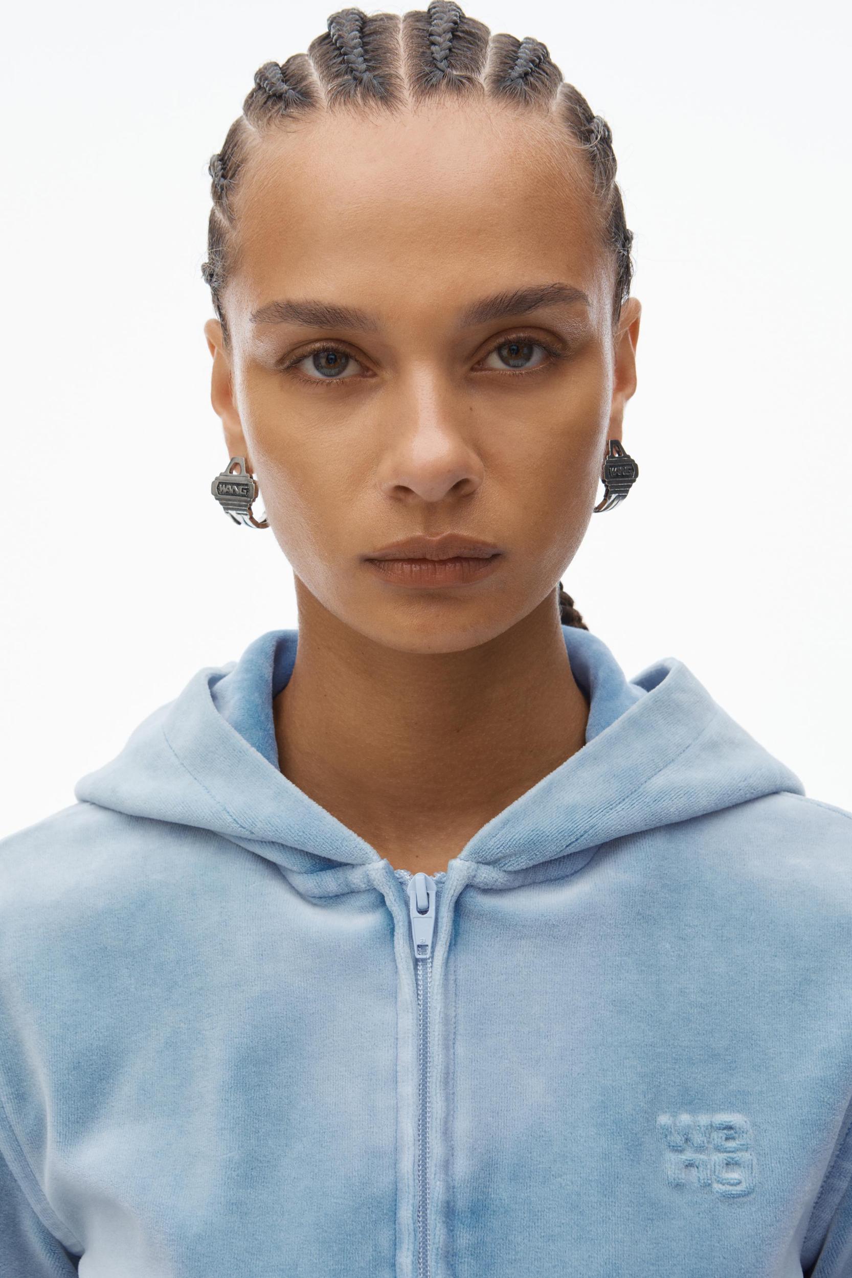 Shrunken Zip-up Hoodie In Crushed Velour Product Image