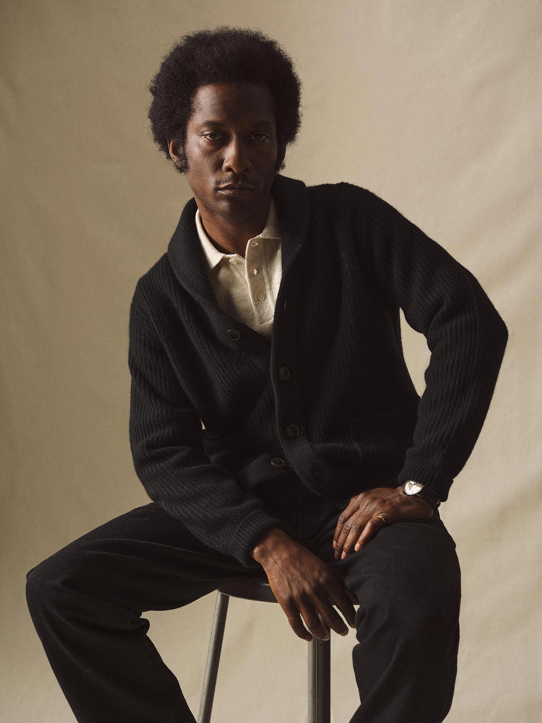 Black California Cashmere Shawl Cardigan Product Image