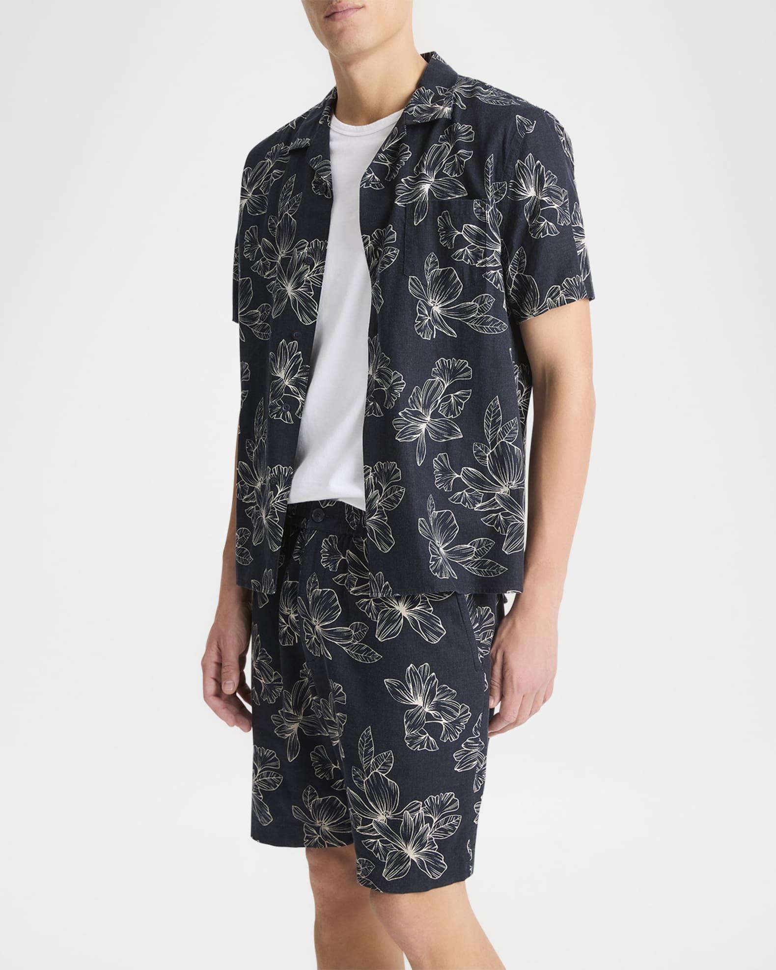 Men's Floral Linen-Blend Beach Shorts Product Image