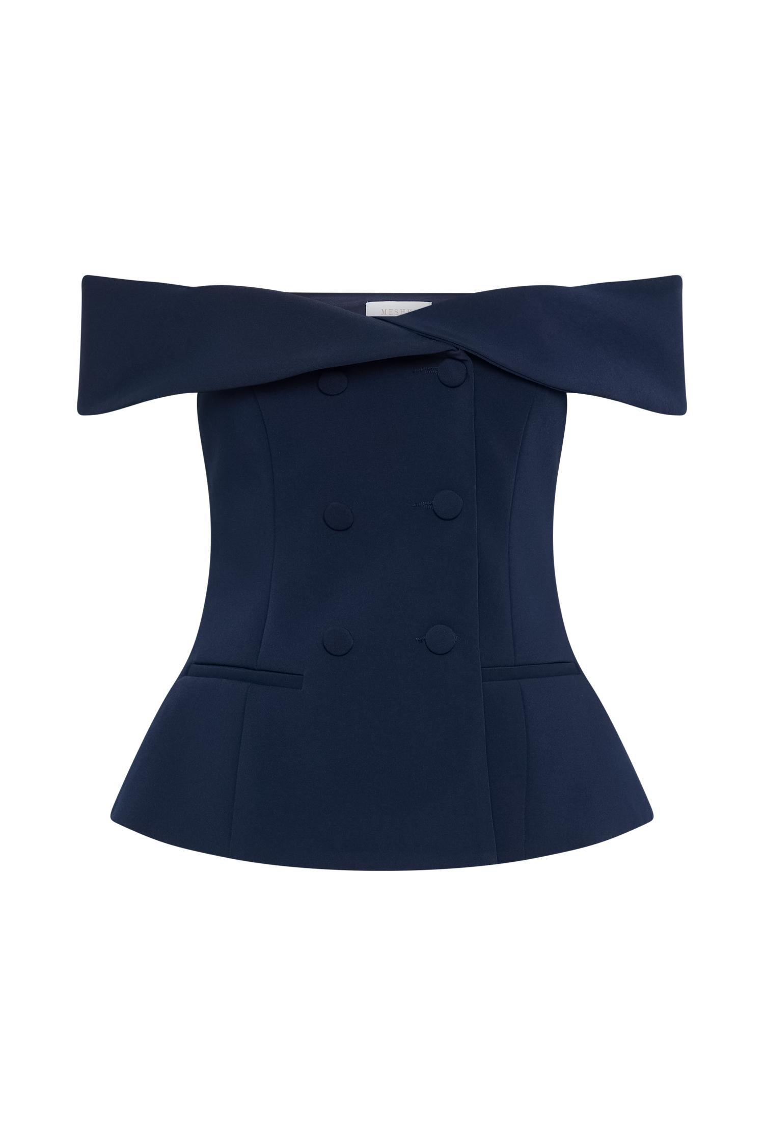 Krista Strapless Suiting Top - Navy Product Image