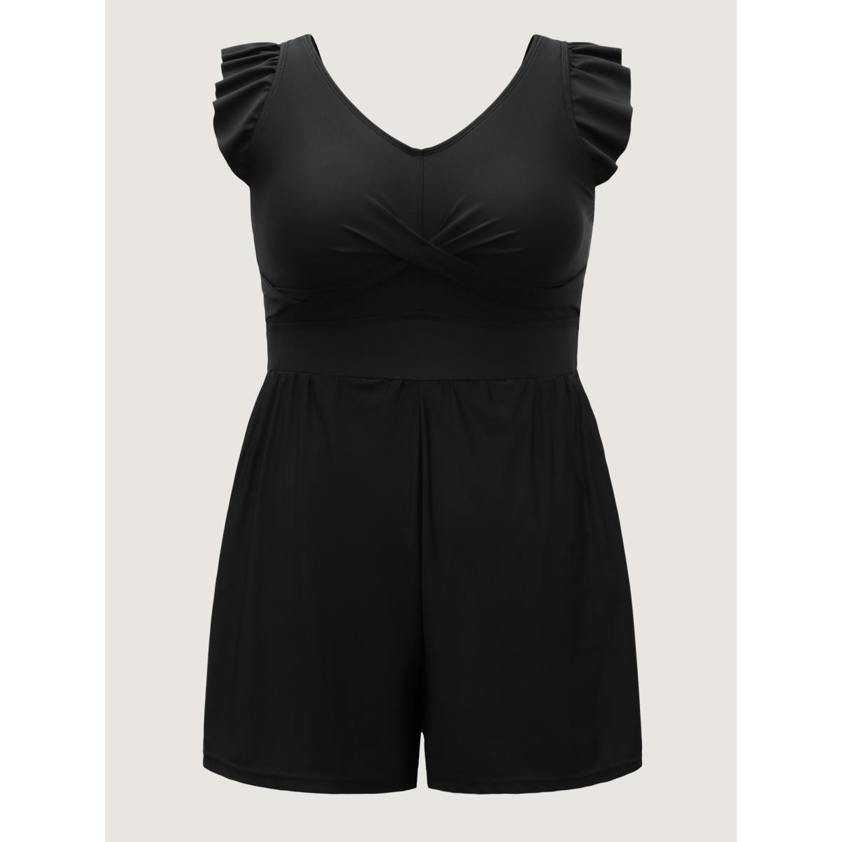 Plus Size Twist Front Ruffled One-Piece Swimsuit Women's Swimwear Black Resort Twist Curve Bathing Suits High stretch One Pieces BloomChic 14-16/1X Product Image