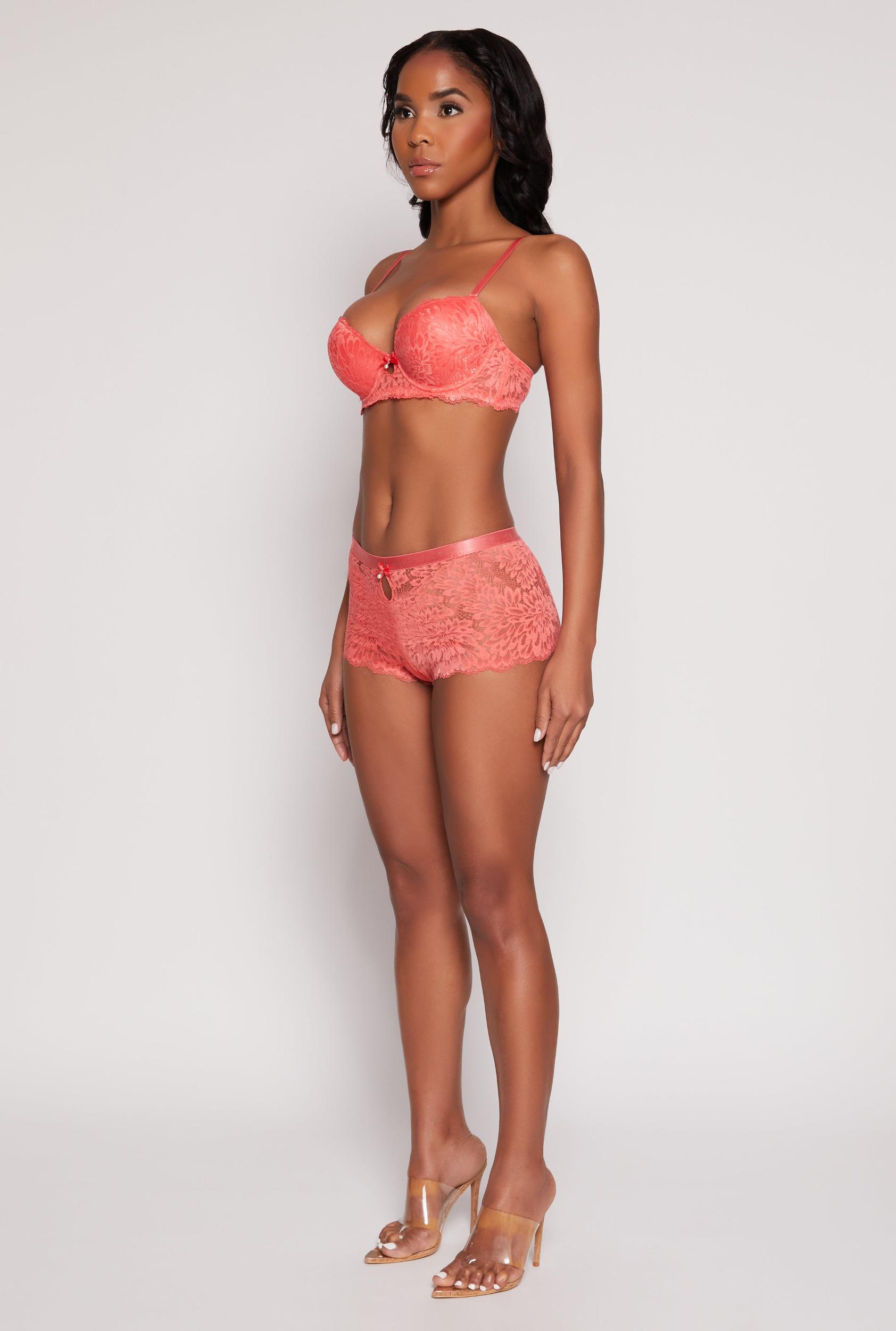 Patterned Lace Keyhole Plunge Bra Female Product Image