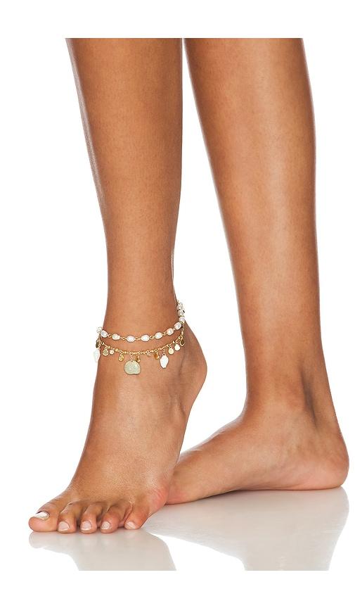 Layered Shell And Pearl Dangle Anklet Ettika Product Image