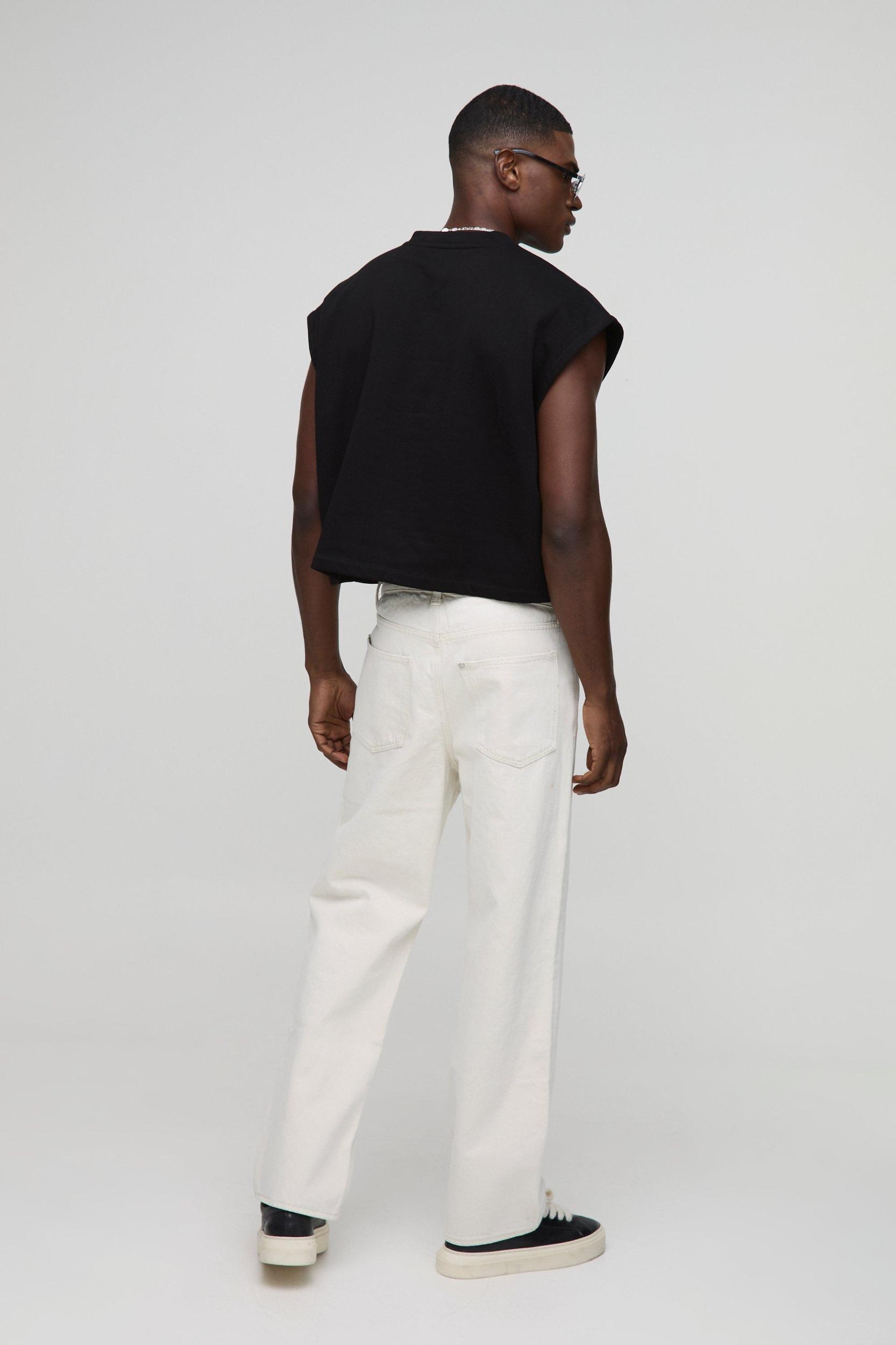 Oversized Boxy Cropped V Neck Sweatshirt Undershirt | boohooMAN USA Product Image