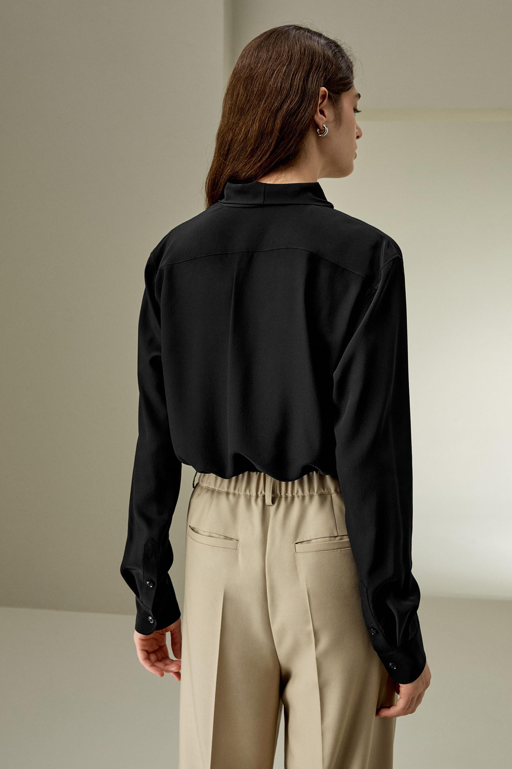 LILYSILK Womens Button Up Shirt Silk - Black Mulberry Silk - Versatile Deep V-Neck Tops S Product Image