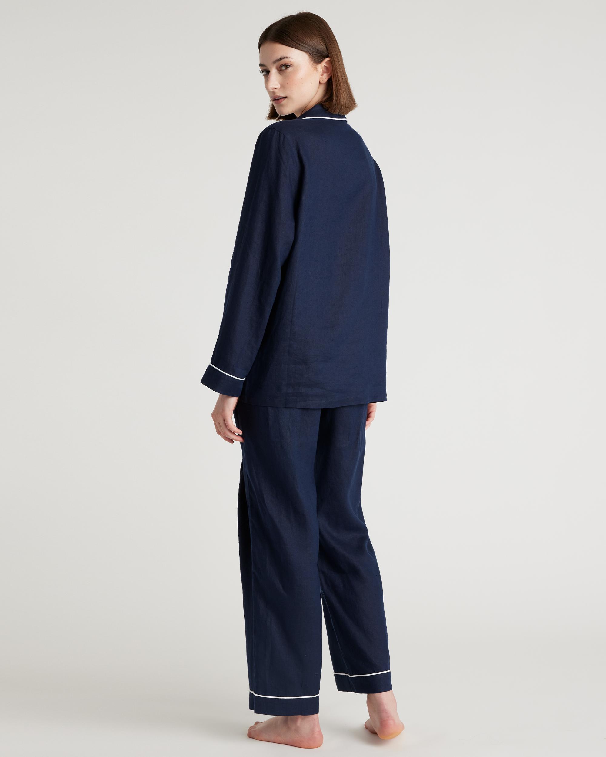 Quince | Women's 100% European Linen Long Sleeve Pajama Set with Piping Size XS Product Image