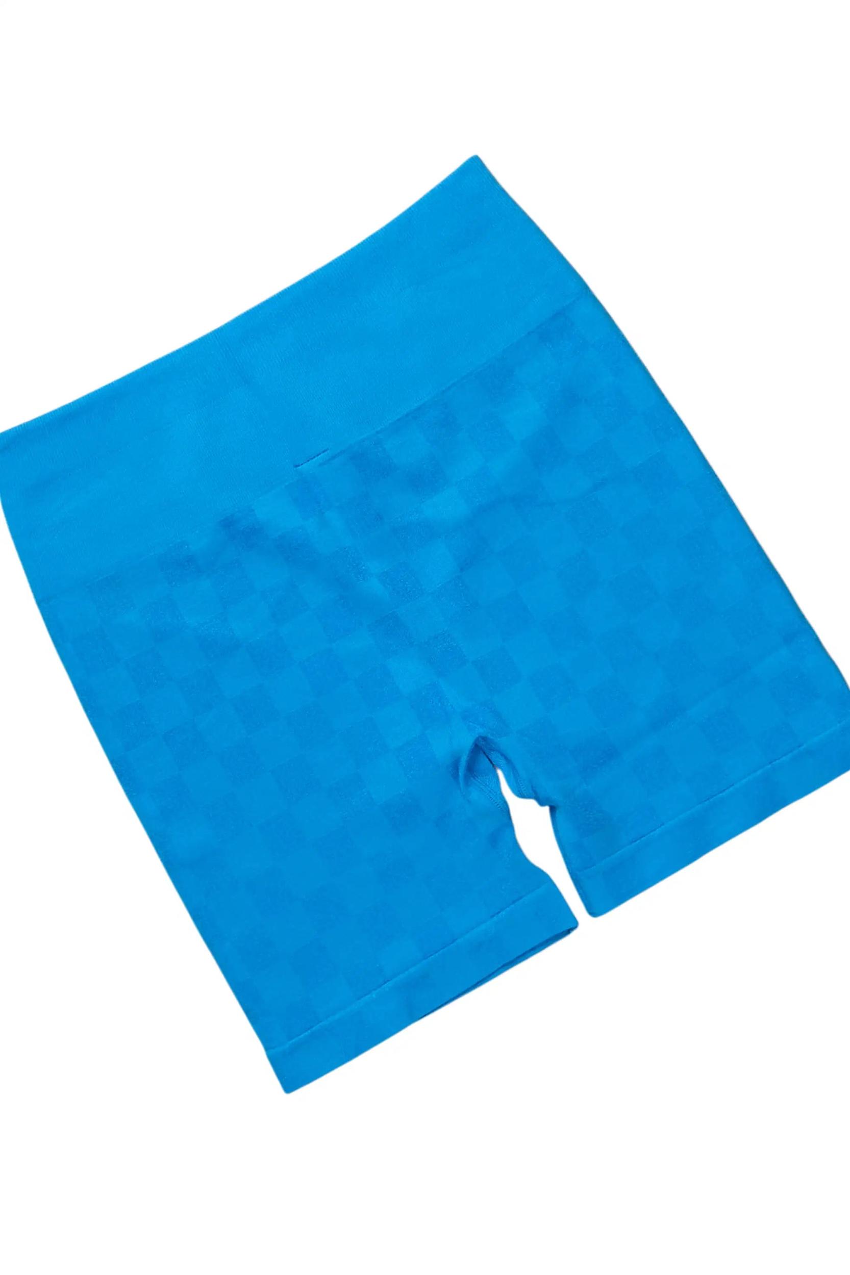 Adrianna Blue Checkered Bike Short Set Female Product Image