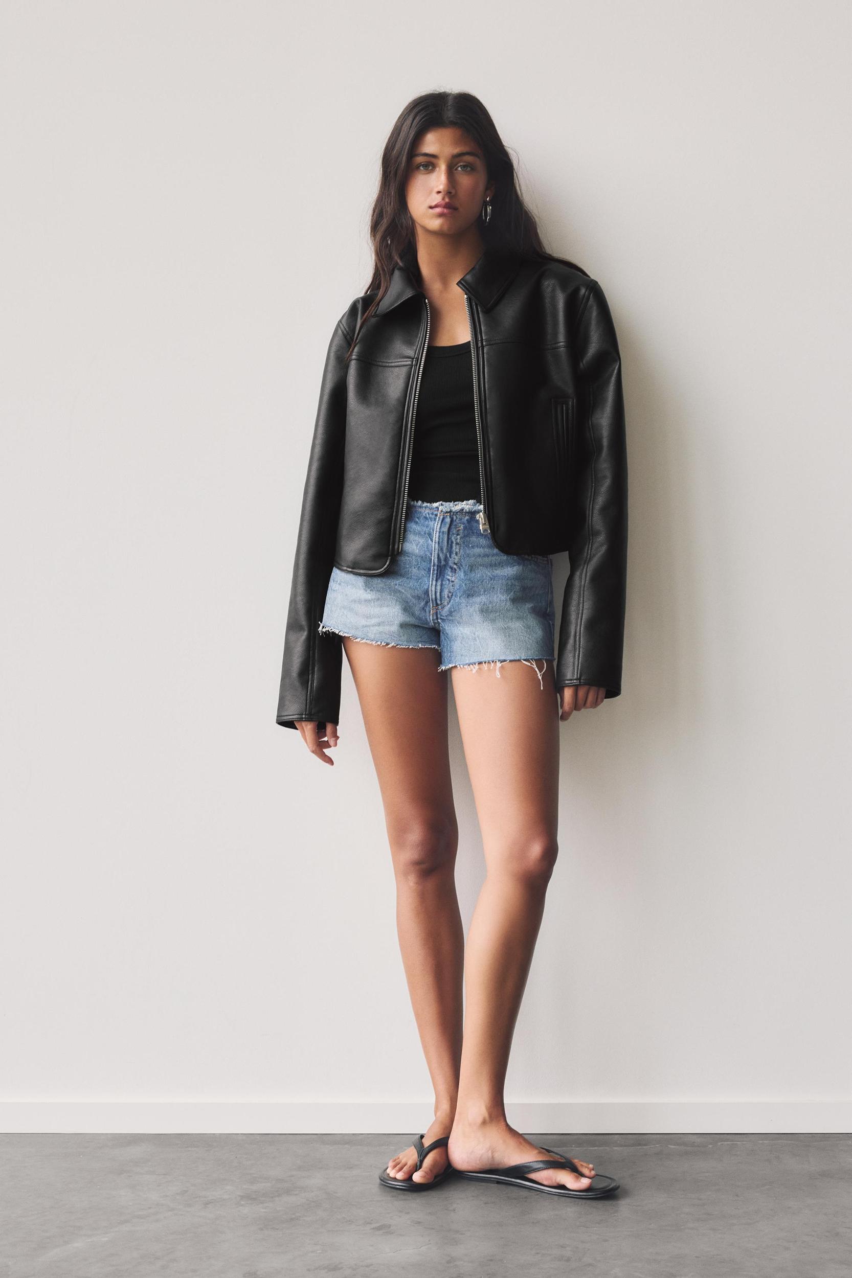 Cropped faux leather jacket Product Image