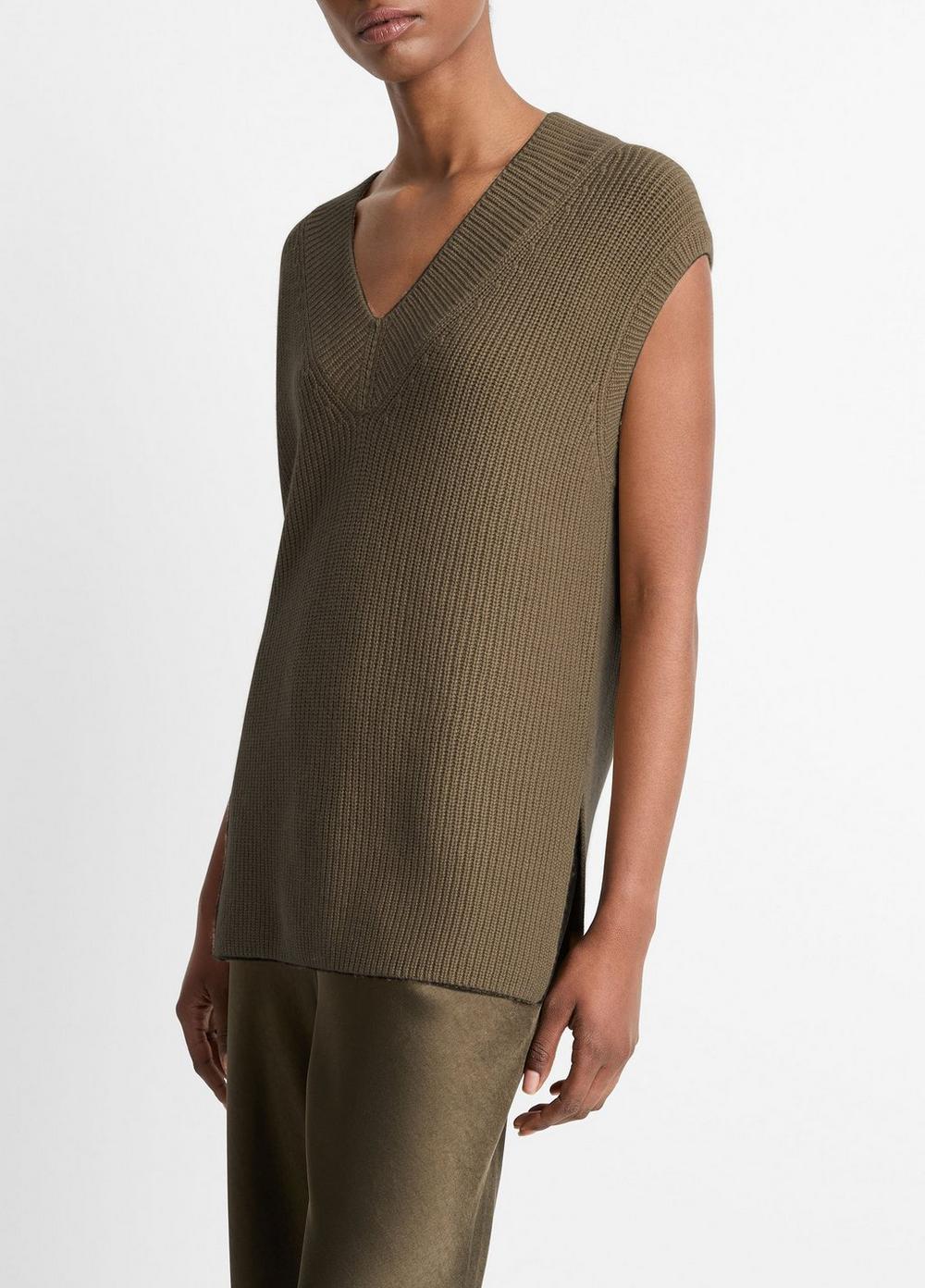 Ribbed Wool-Cashmere V-Neck Sweater Vest Product Image