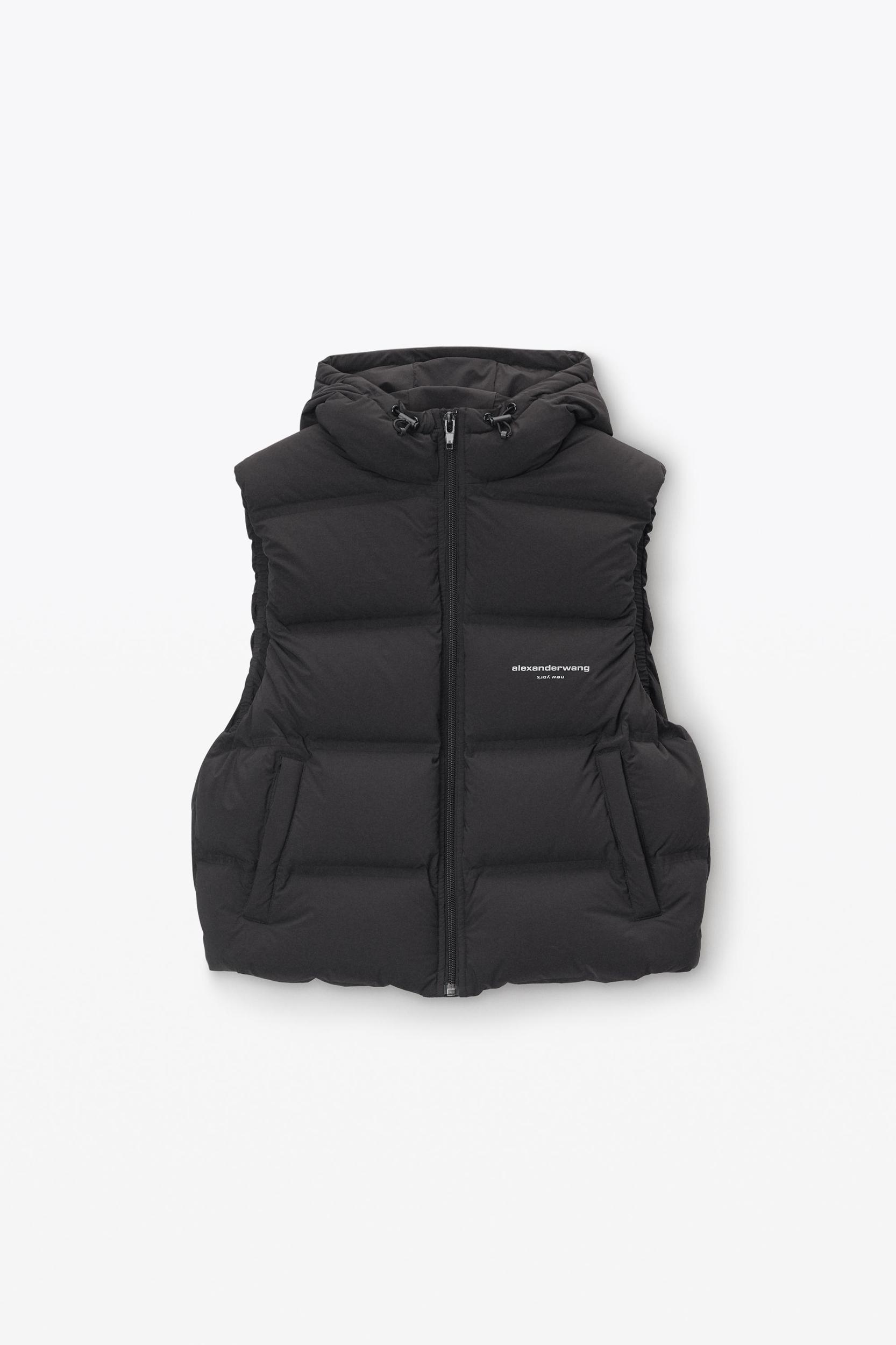 Cropped Hooded Puffer Vest With Reflective Logo Product Image