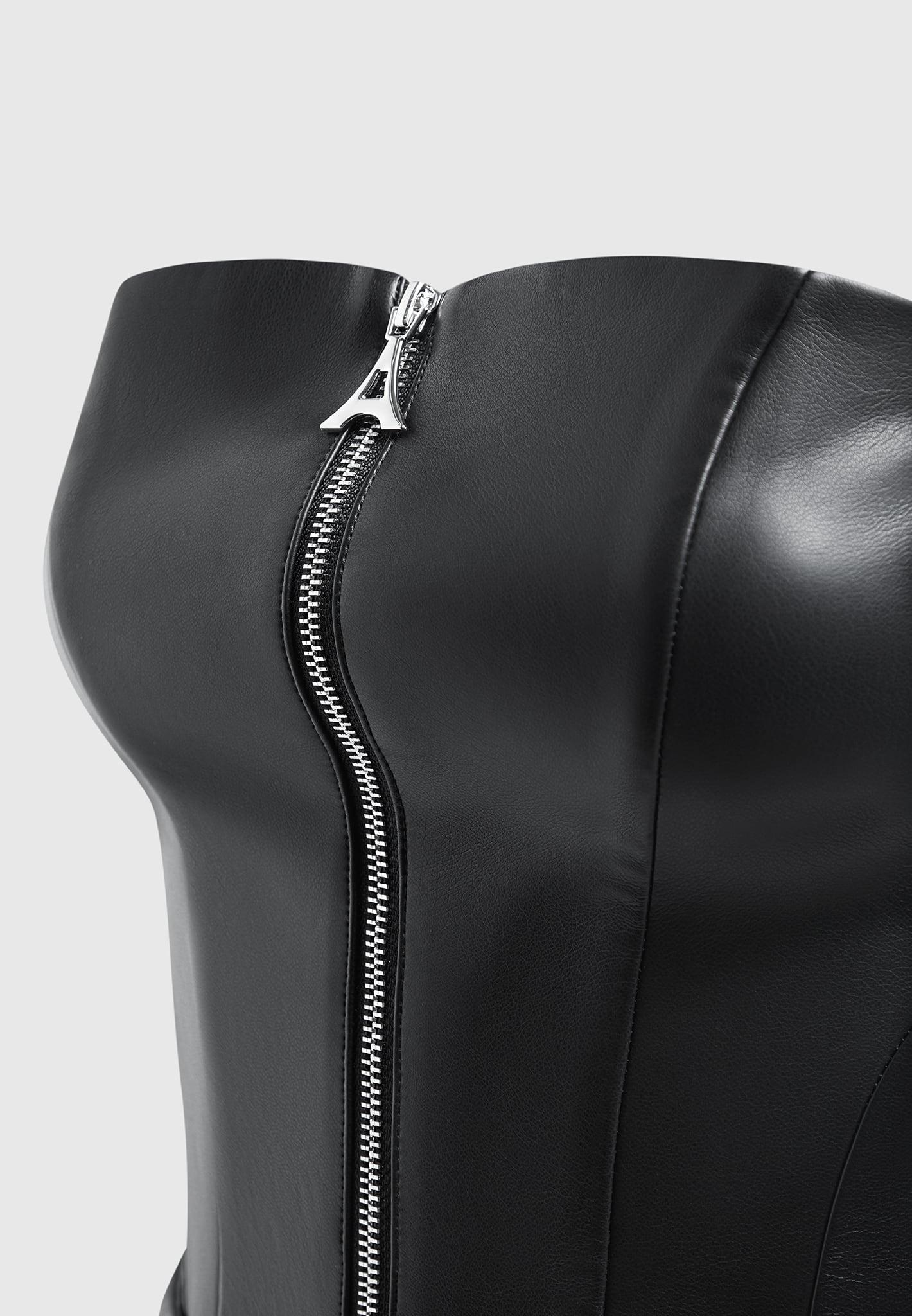 Leather Longline Bandeau Top - Black Female Product Image