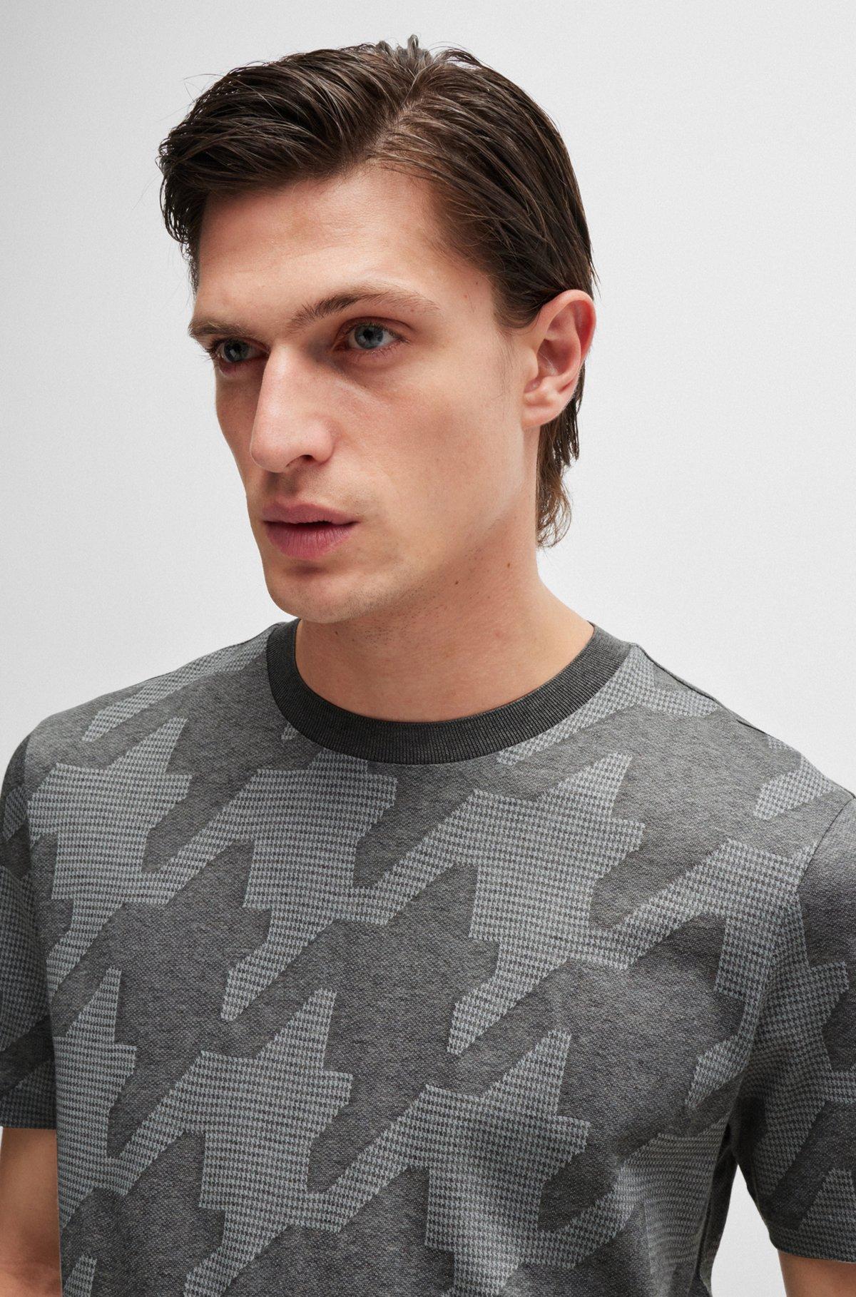 Mercerized-cotton T-shirt with houndstooth jacquard Product Image