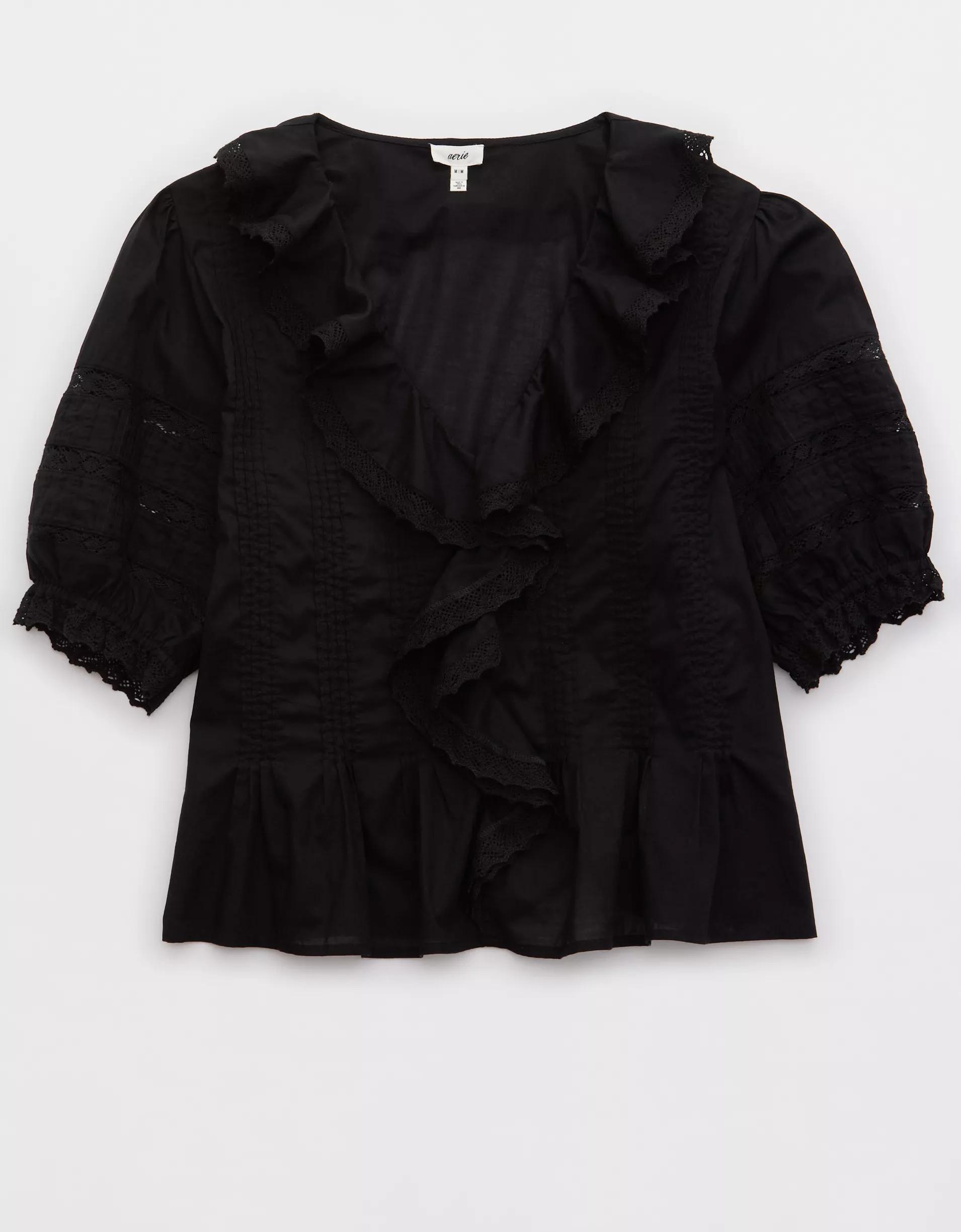 Aerie Short Sleeve Ruffle Blouse Product Image