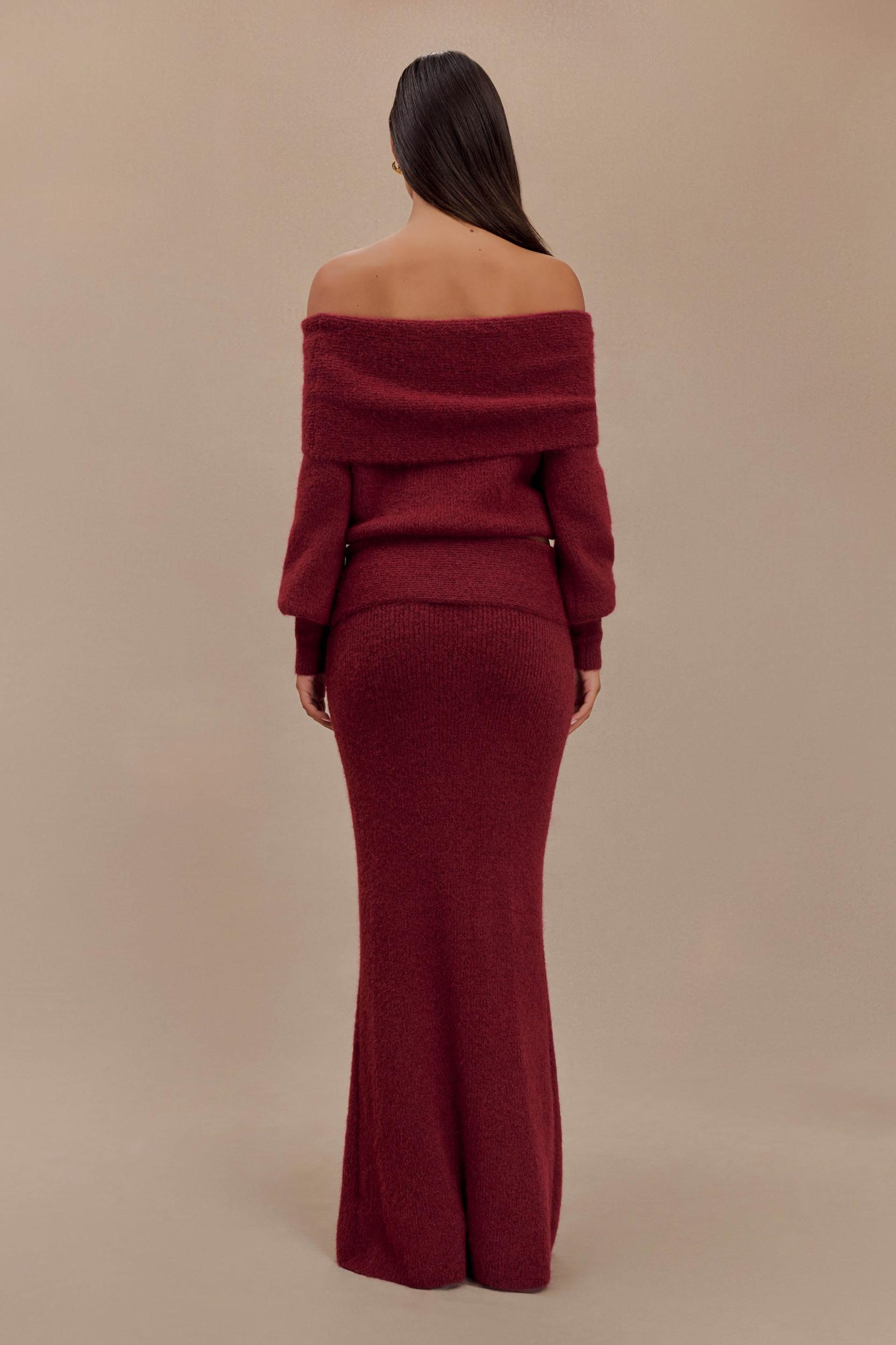 Charlotte Off Shoulder Knit Long Sleeve Top - Merlot Product Image