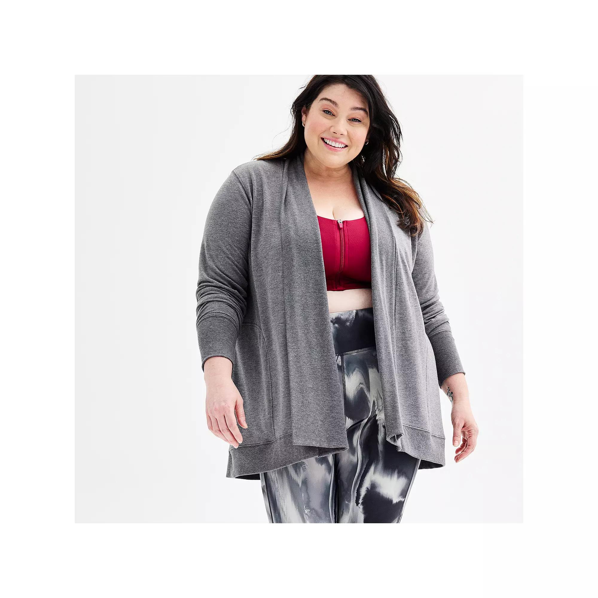 Plus Size Tek Gear® French Terry Wrap Cardigan, Women's, Size: 3XL, Grey Gray Product Image