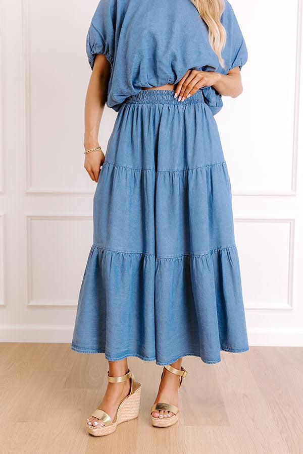 Small Town Cutie High Waist Chambray Maxi Skirt Product Image