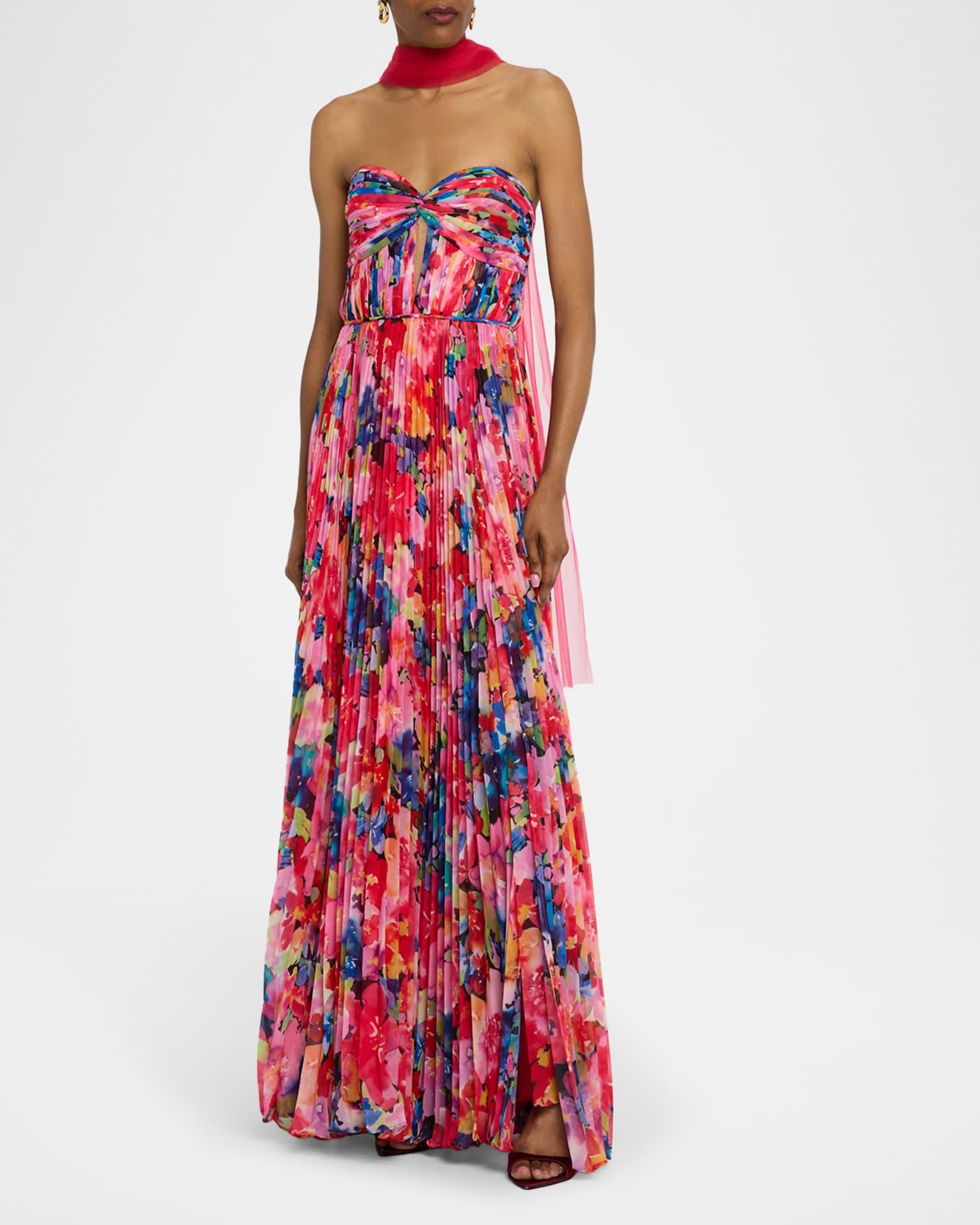 Strapless Pleated Floral-Print Gown Product Image