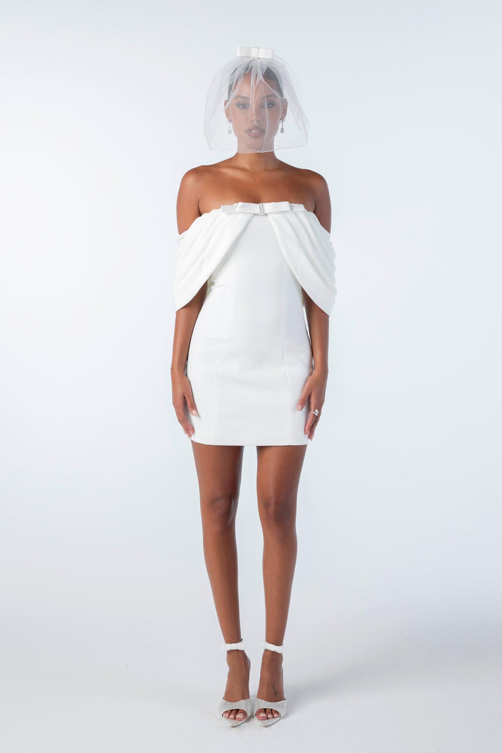 Kate Bow Dress (White) Product Image