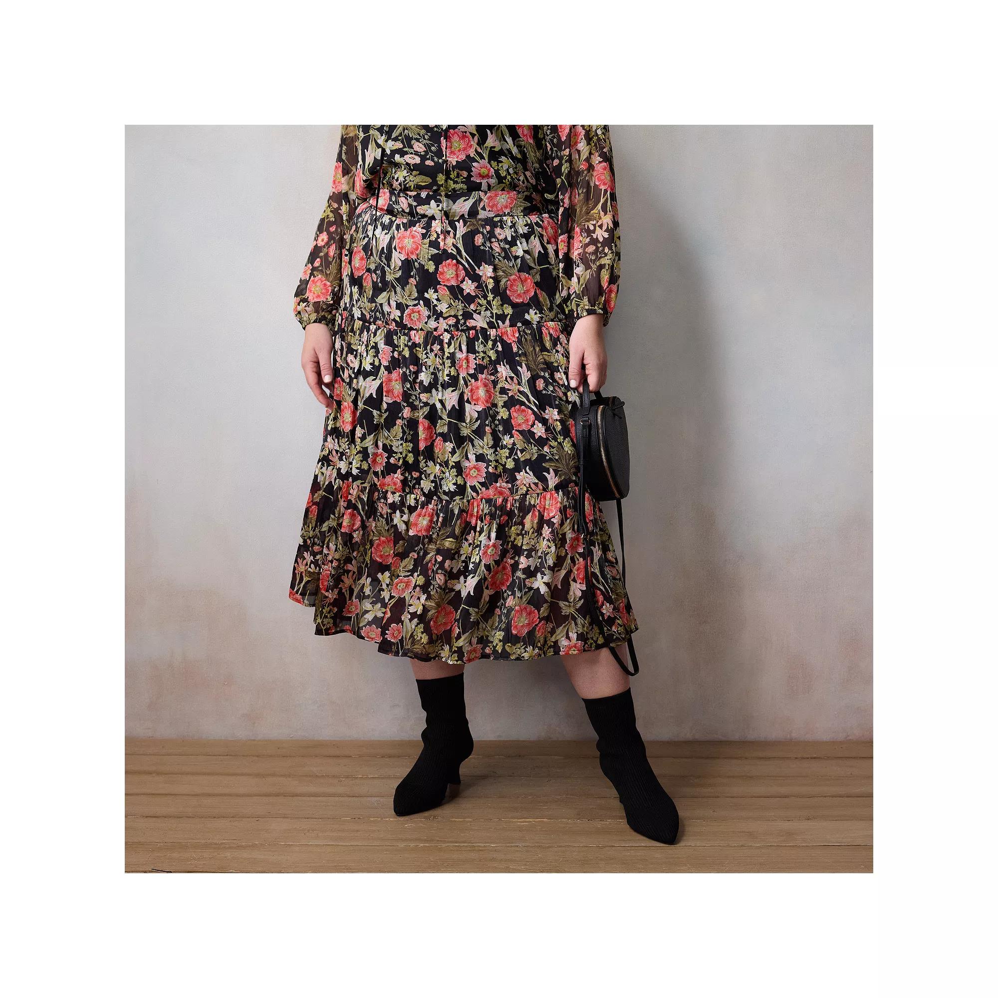 Plus Size LC Lauren Conrad Three Tiers Midi Skirt, Women's, Size: 1XL, Black Bryn Botanical Product Image