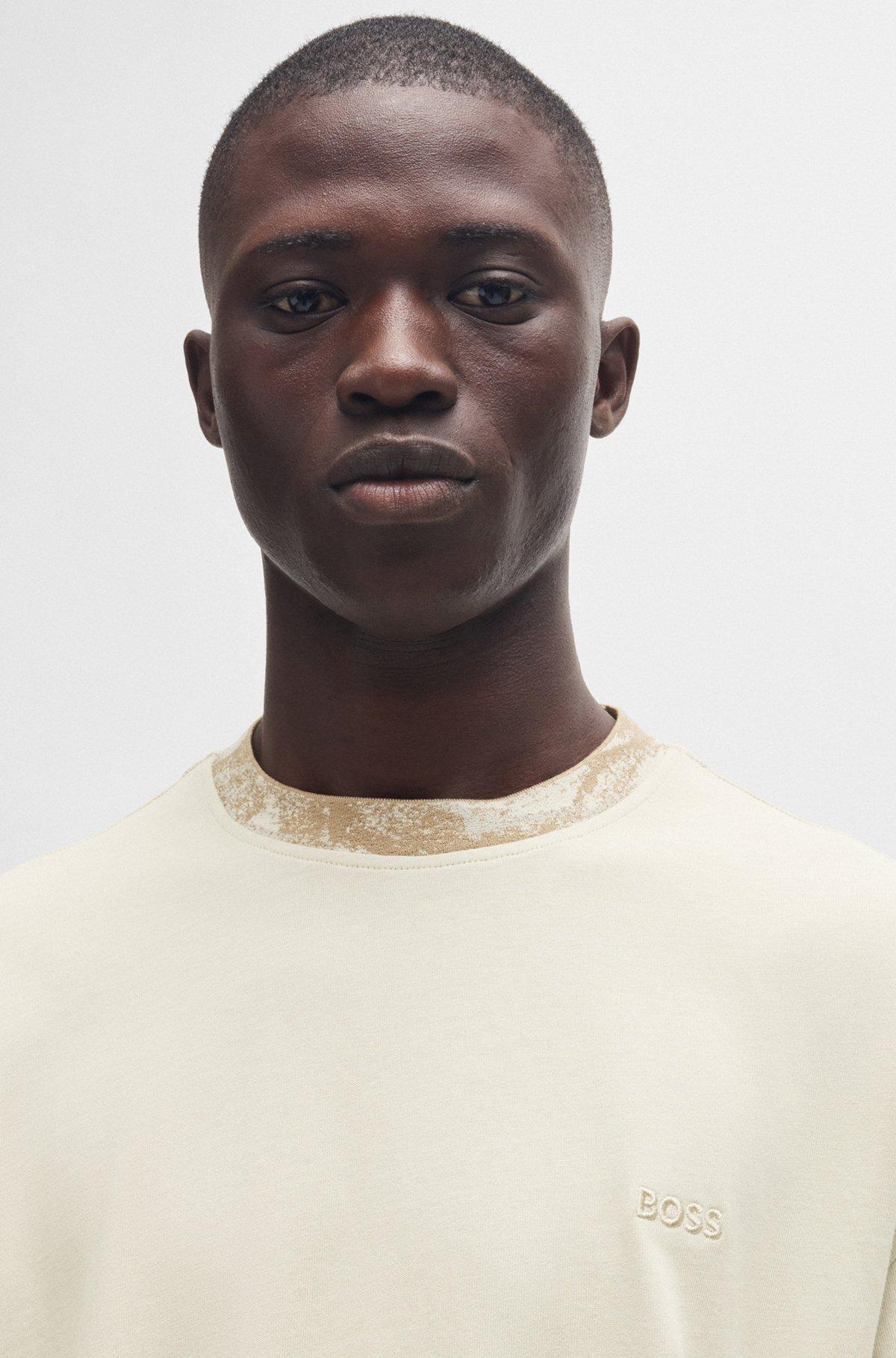 Cotton-jersey T-shirt with jungle-artwork collar Product Image