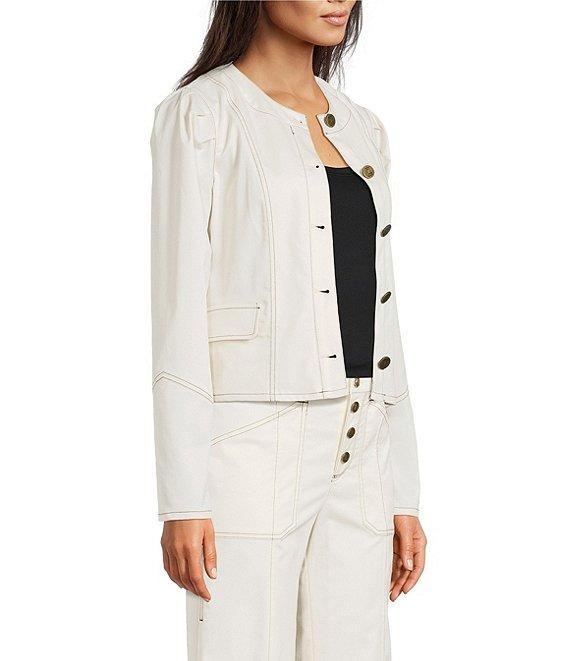 KARL LAGERFELD PARIS Coordinating Round Neck Long Sleeve Contrast Trim Cropped Jacket Product Image
