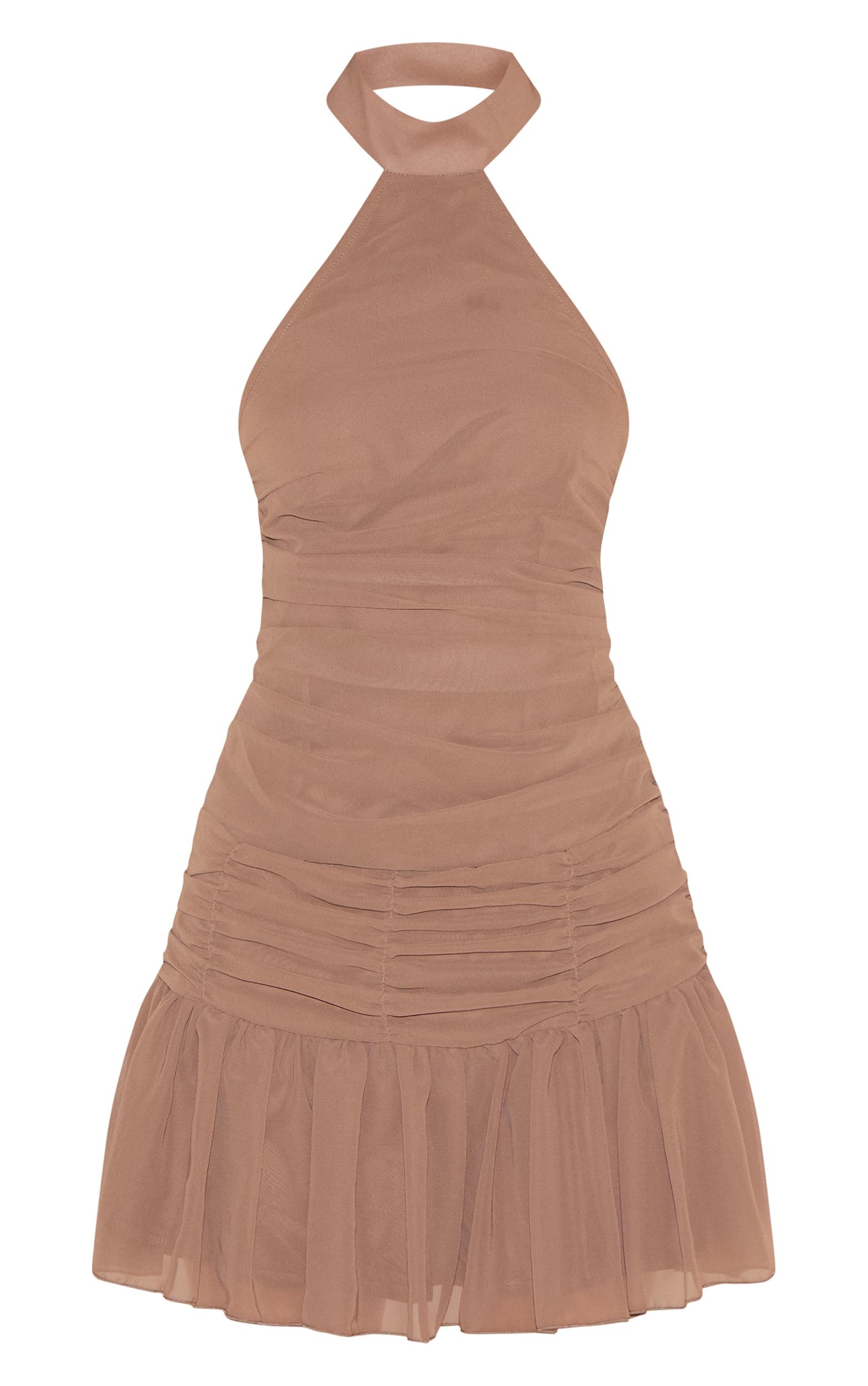 Mushroom Chiffon Halter Neck Mini Dress Product Image
