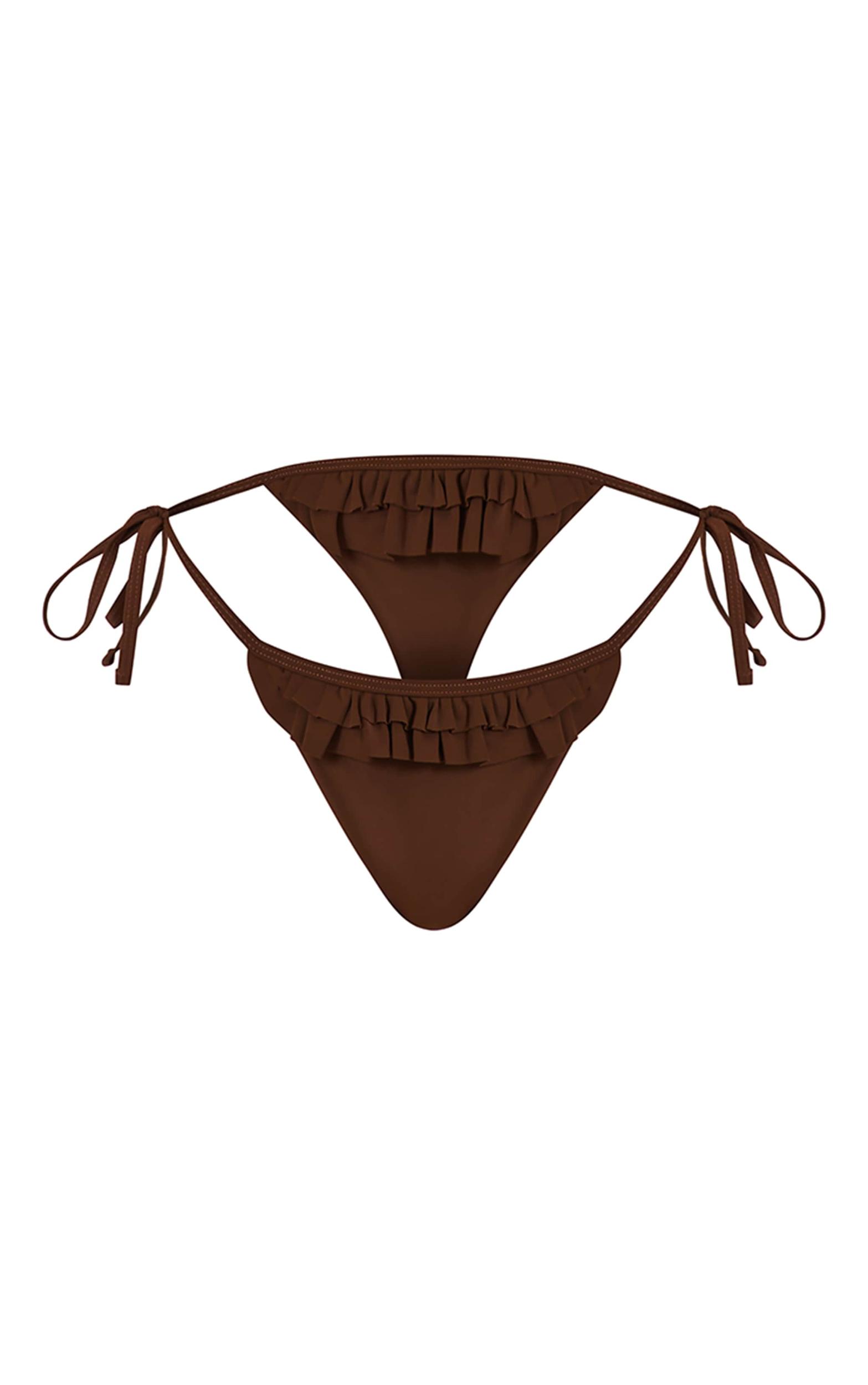 Chocolate Ruffle Tie Side Bikini Bottoms Product Image