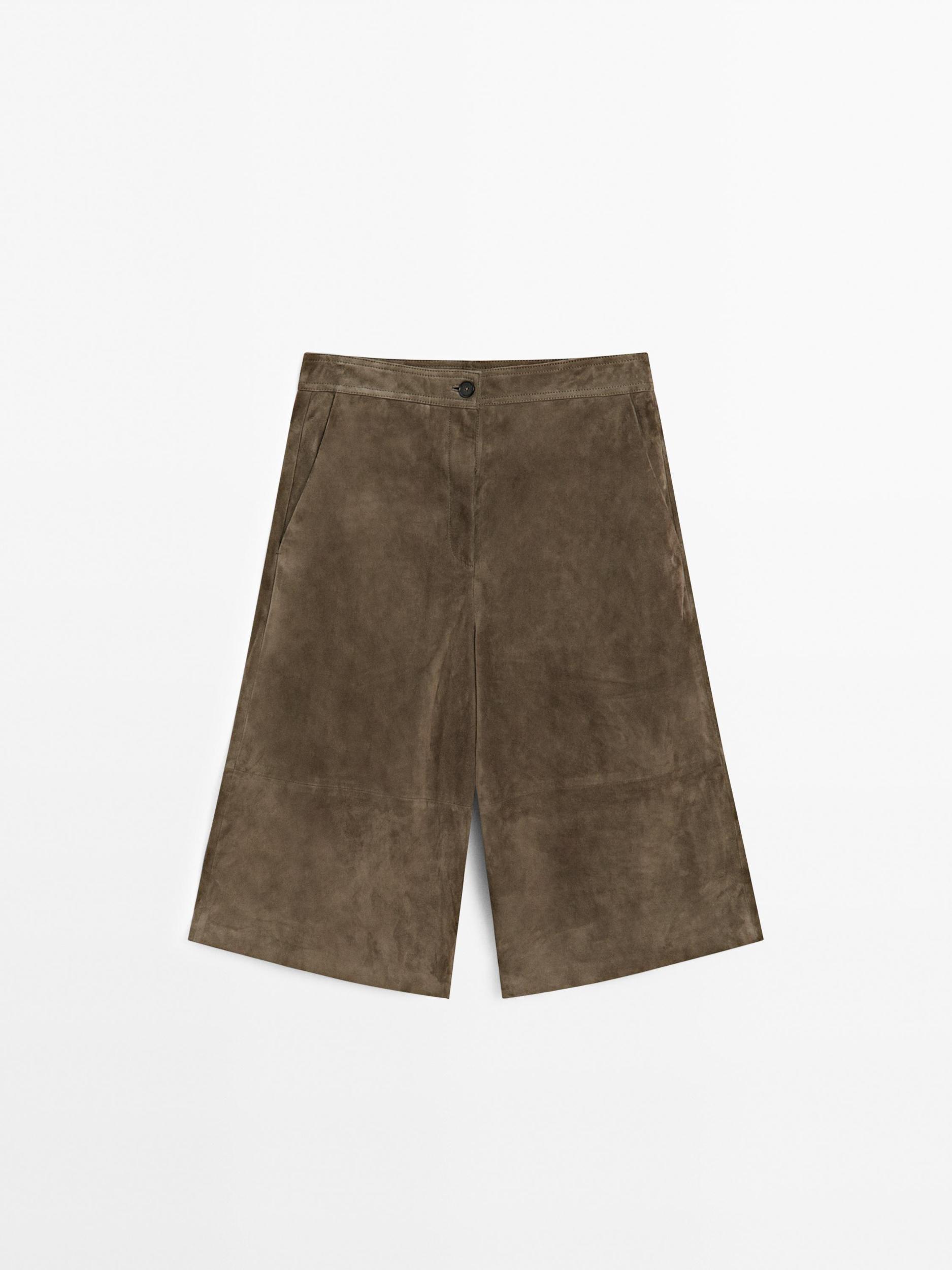 Long suede leather Bermuda shorts Product Image