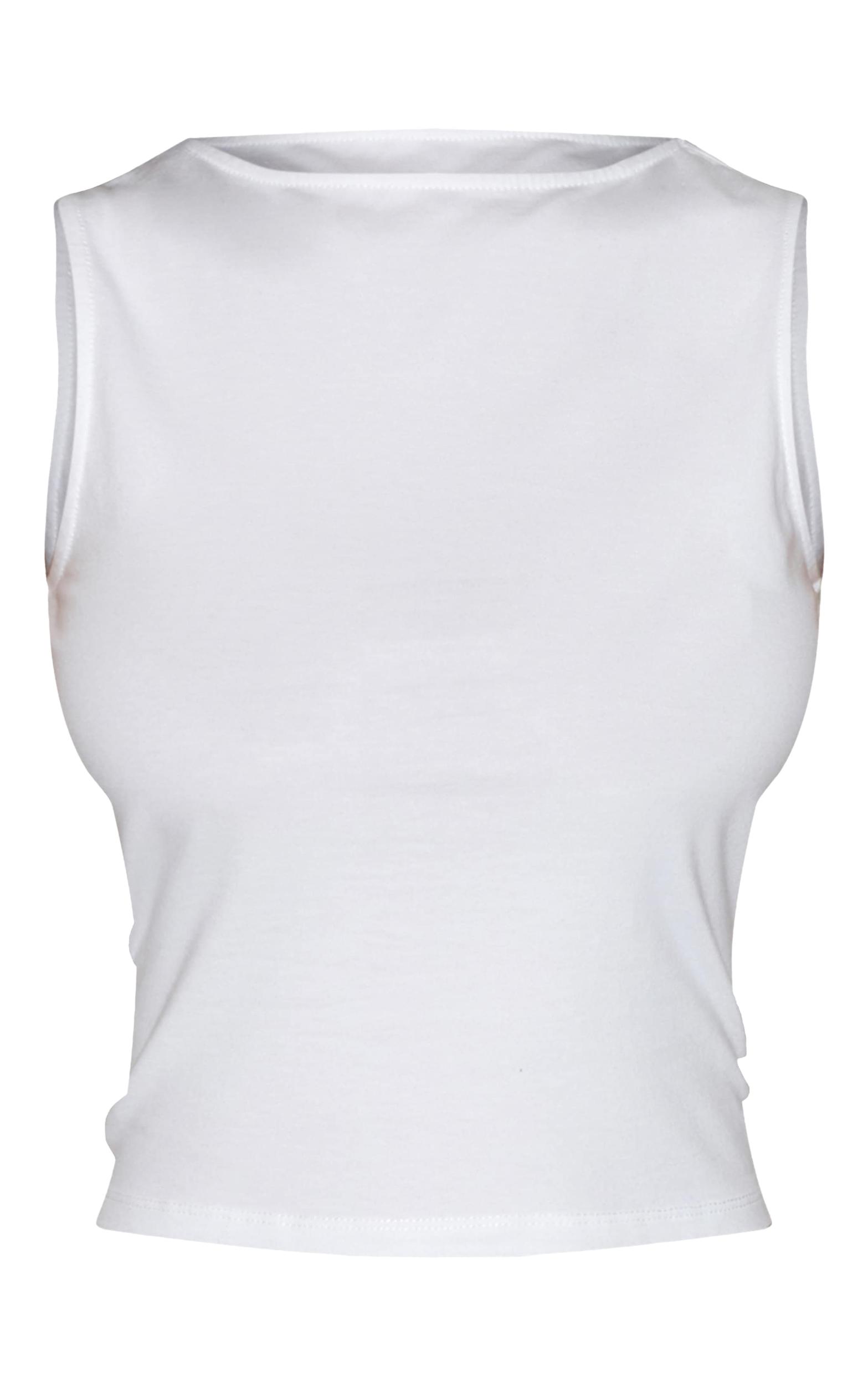 White Soft Cotton Boat Neck Sleeveless Top Product Image