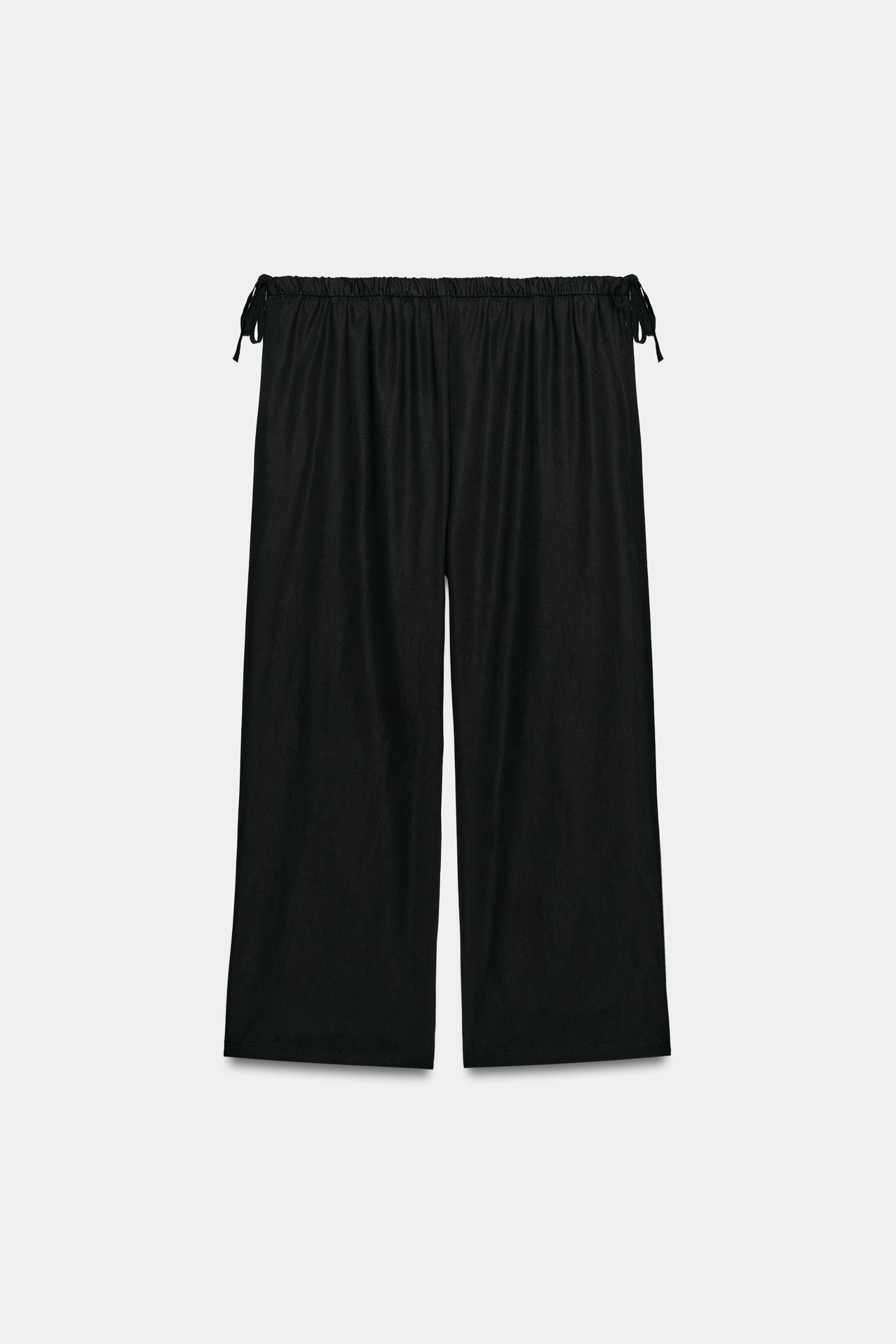 TIED ANKLE-LENGTH FLOWY PANTS Product Image