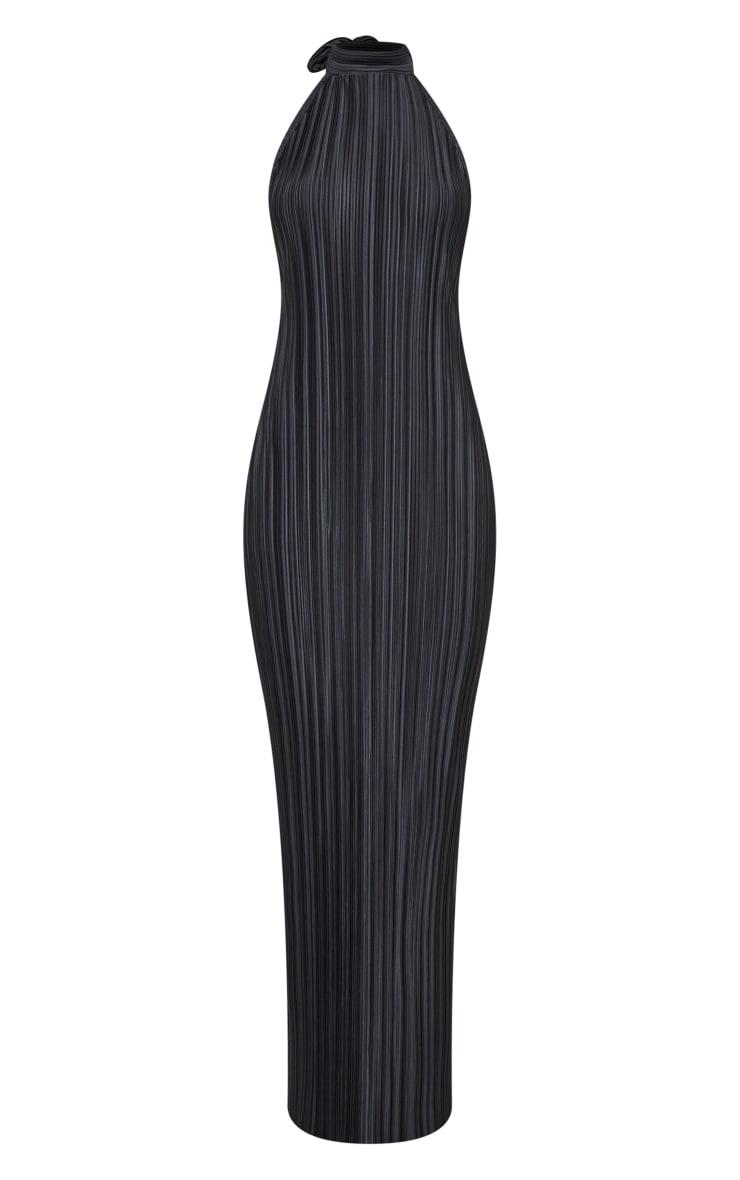  Black Plisse High Neck Low Back Maxi Dress Product Image