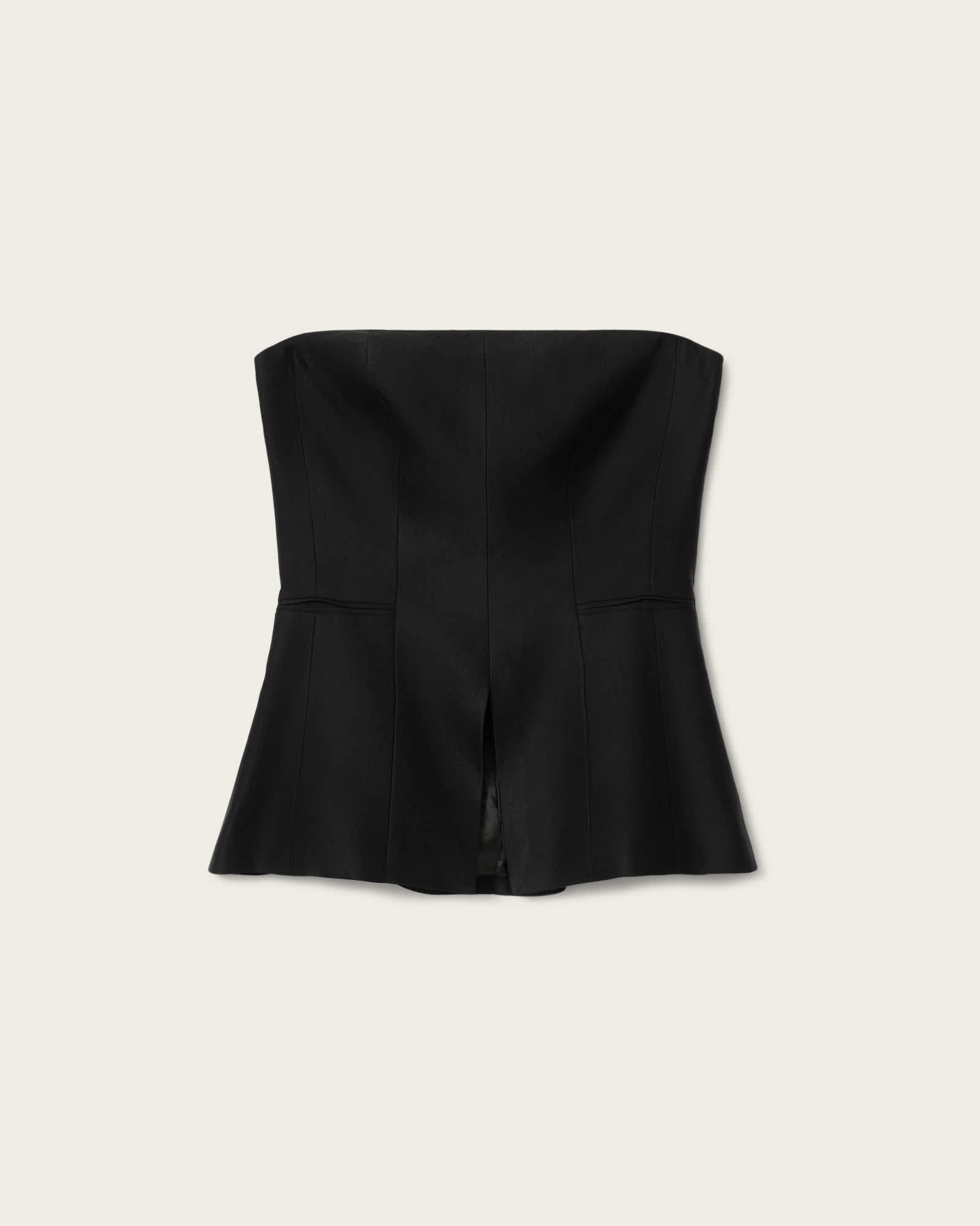 Charley Bodycon Fit Linen Blend Bodice Black | ALLSAINTS US Product Image