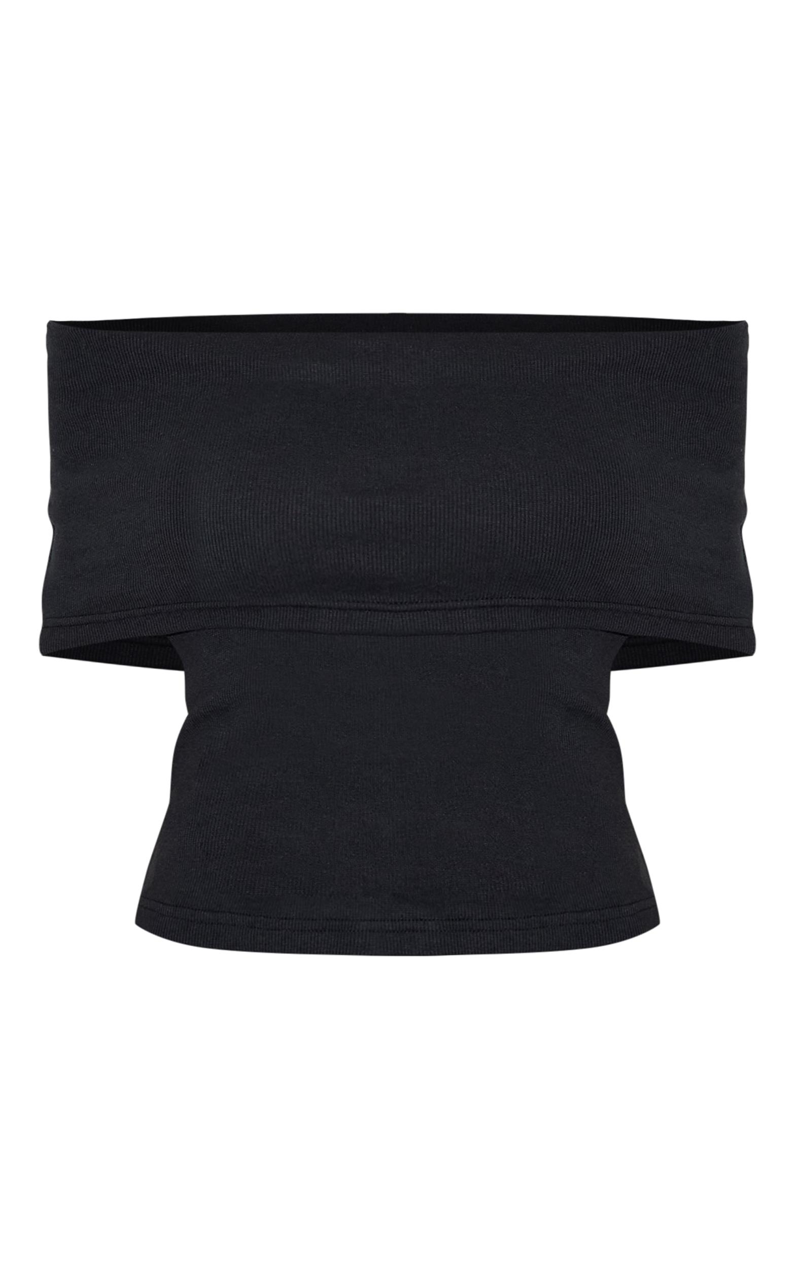 Black Ribbed Foldover Bardot Top Product Image
