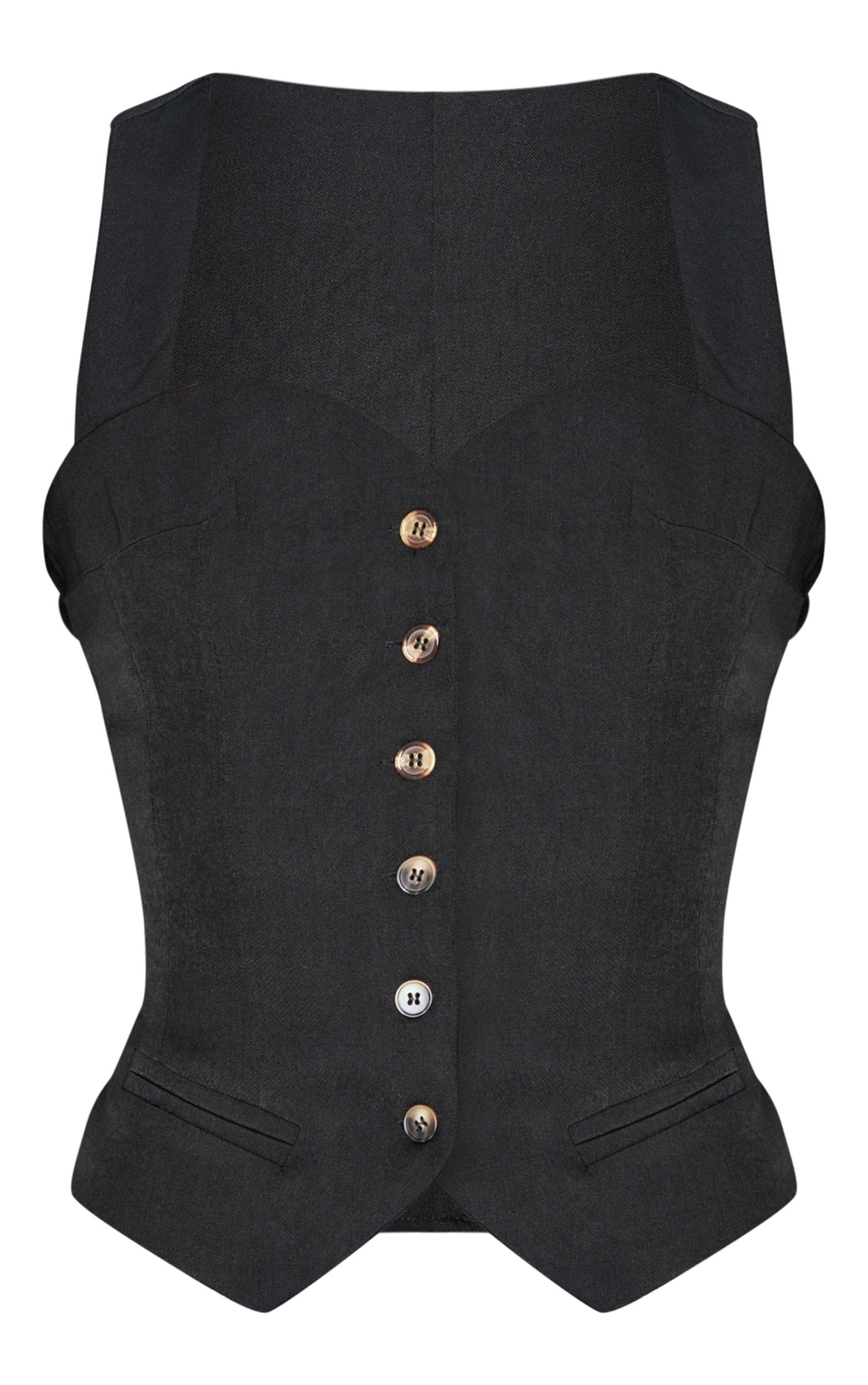Black Premium Woven Sweetheart Neck Vest Product Image
