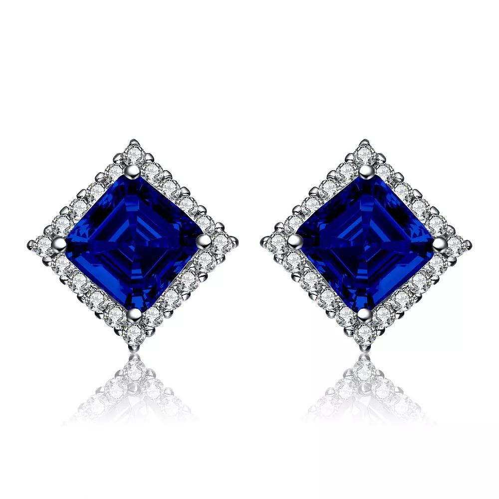 Silver Tone Cubic Zirconia Square Stud Earrings, Women's Product Image