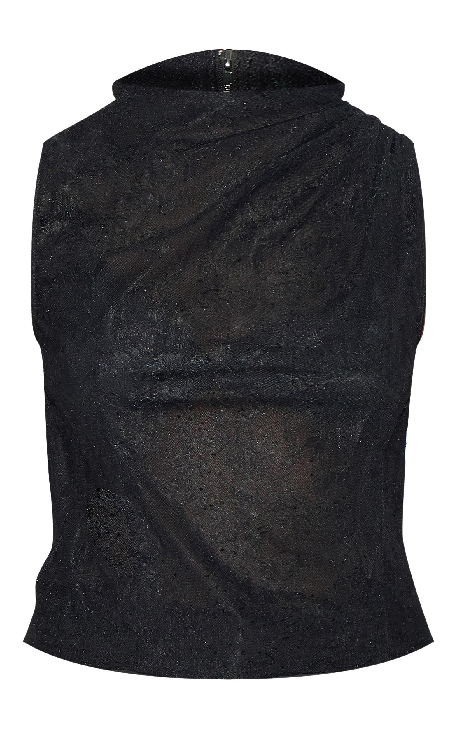 Black Lace Ruched Shoulder High Neck Top Product Image