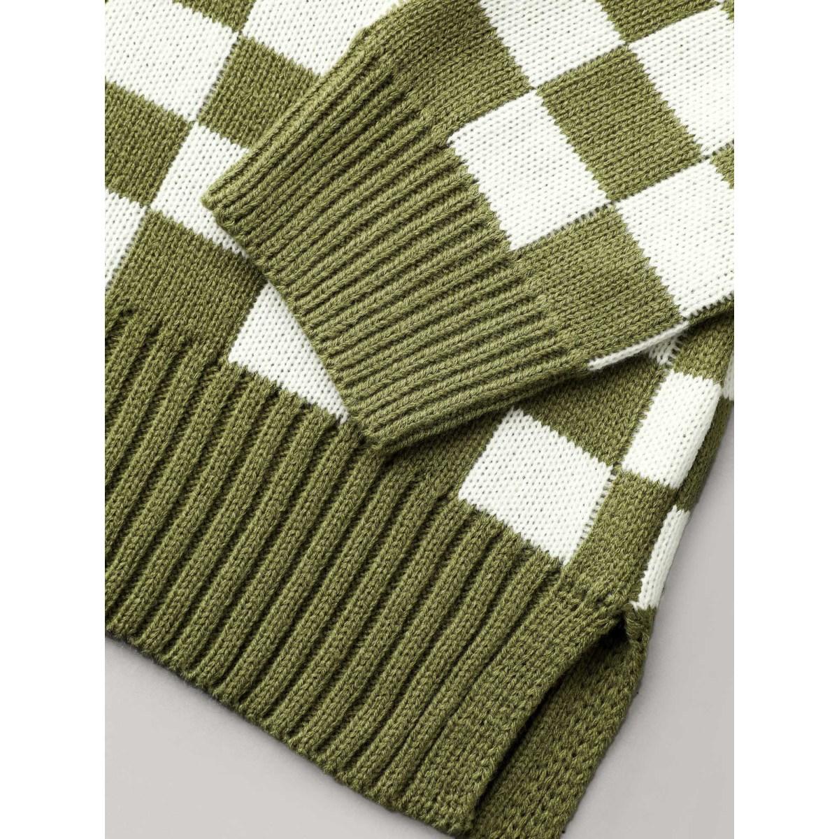 Plus Size Colorblock Contrast Round Neck Split Hem Pullover Moss Women Casual Loose Long Sleeve Round Neck Everyday Pullovers BloomChic 14-16/1X Product Image