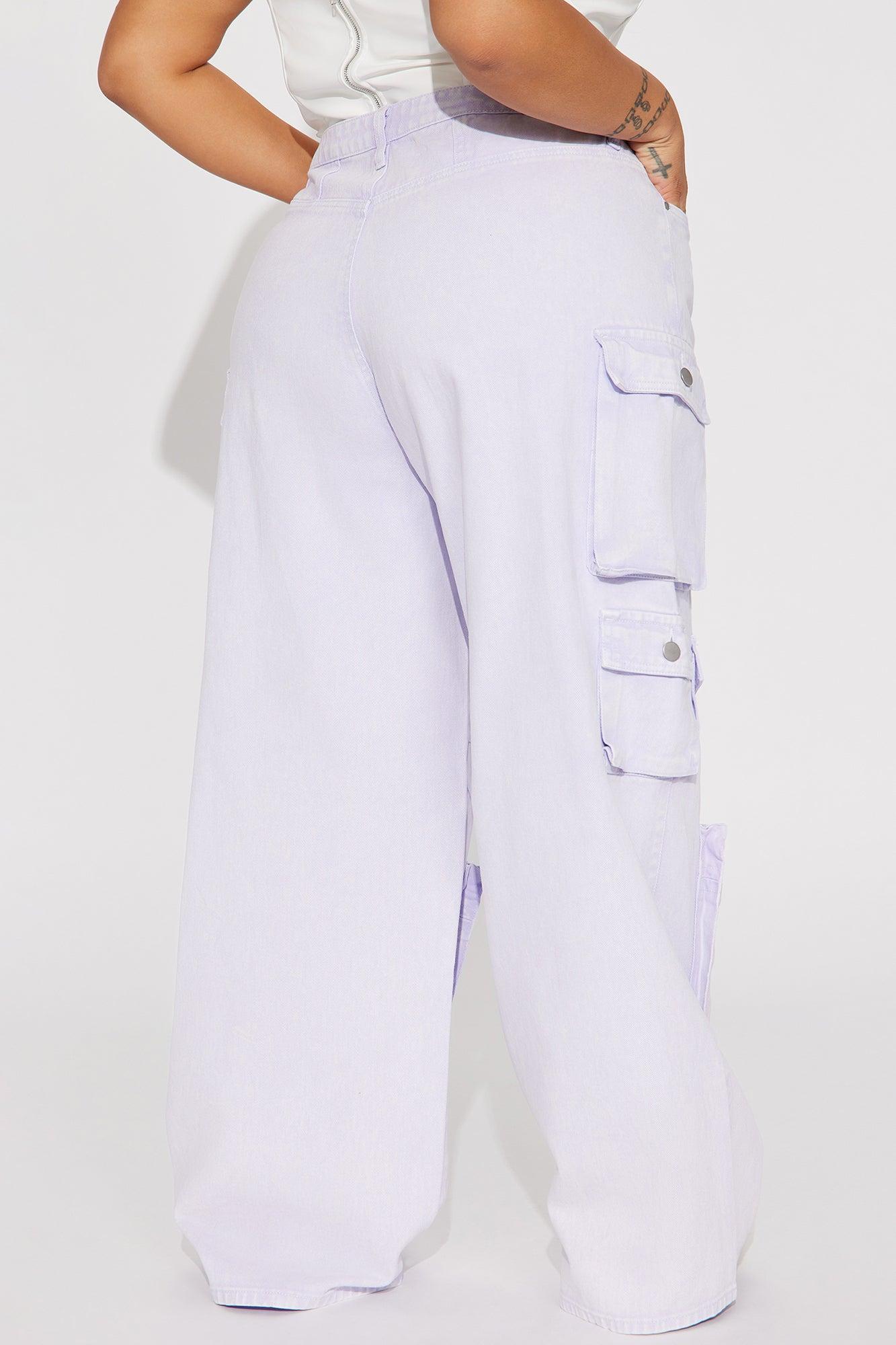 Lily High Rise Cargo Jeans - Lavender Product Image