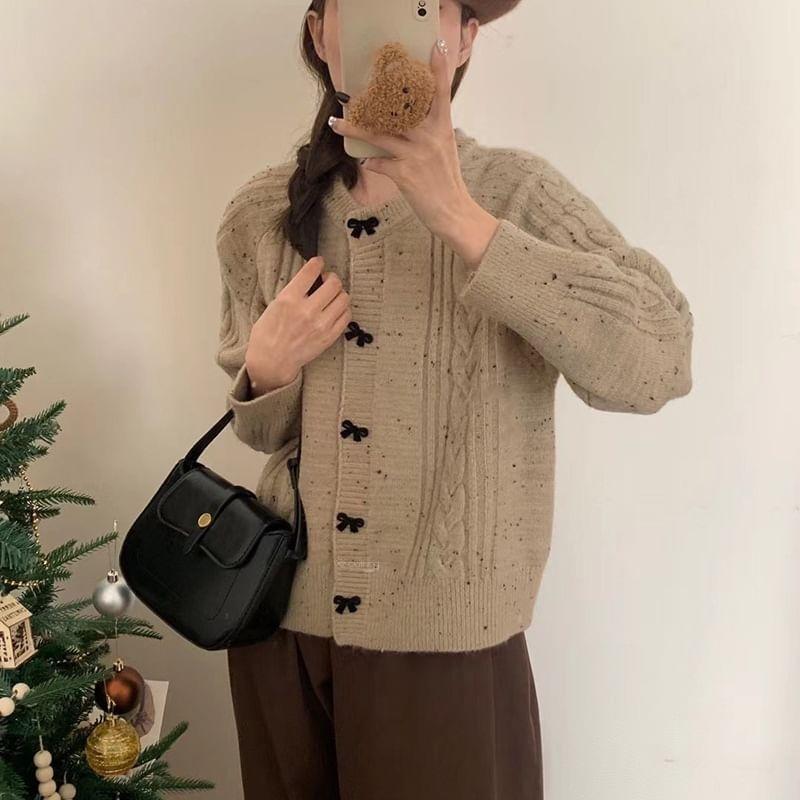 Long Sleeve Bow Button Loose-Fit Cardigan Product Image