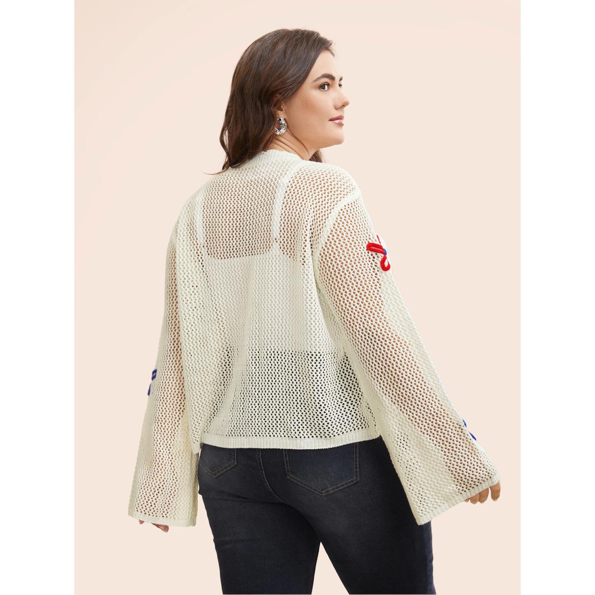 Plus Size Knit Floral Front Tie Cardigan Ivory Women Playful Loose Long Sleeve Casual Cardigans BloomChic 30/6X Product Image