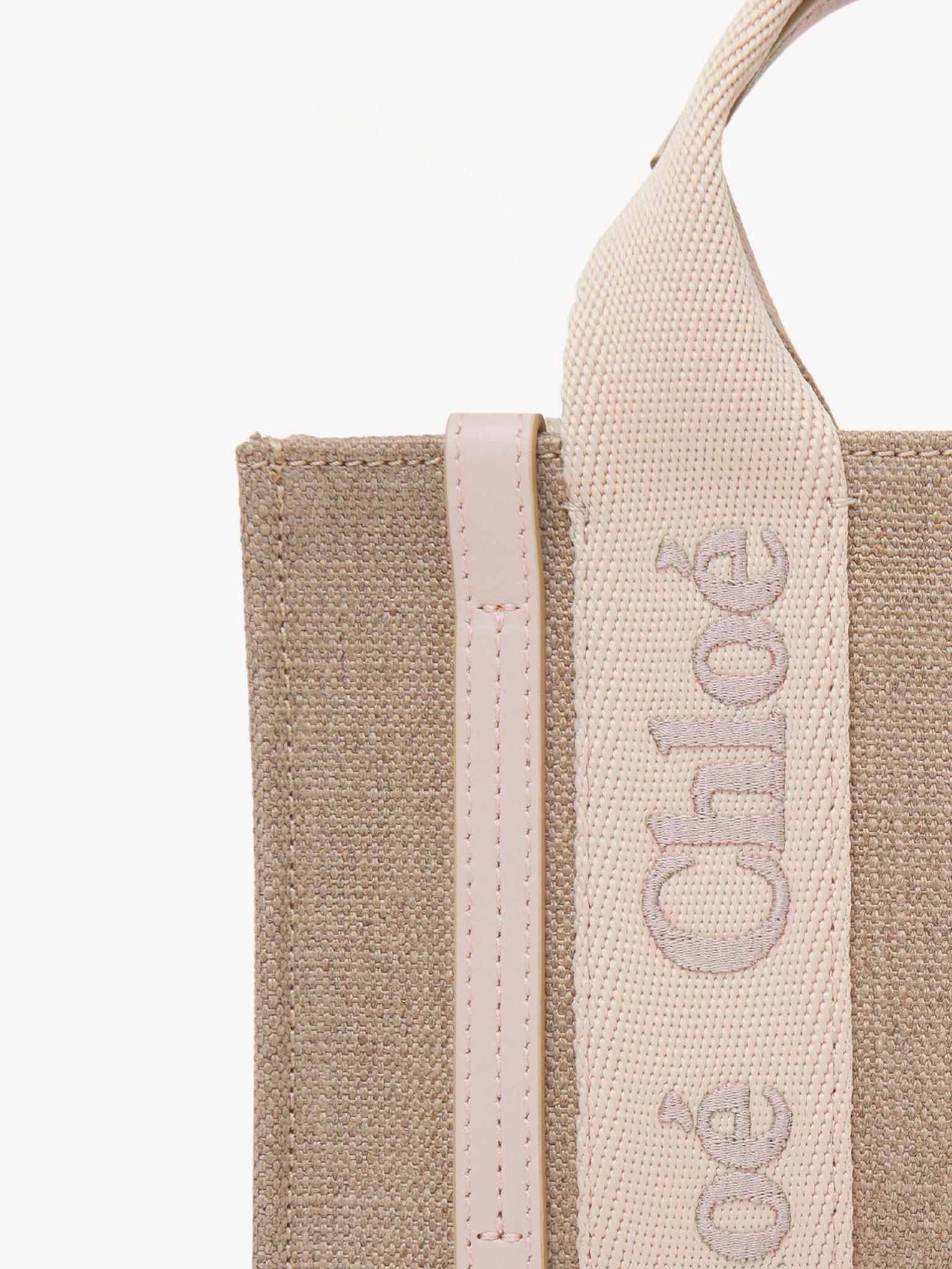 Mini Woody tote bag in linen & leather Product Image