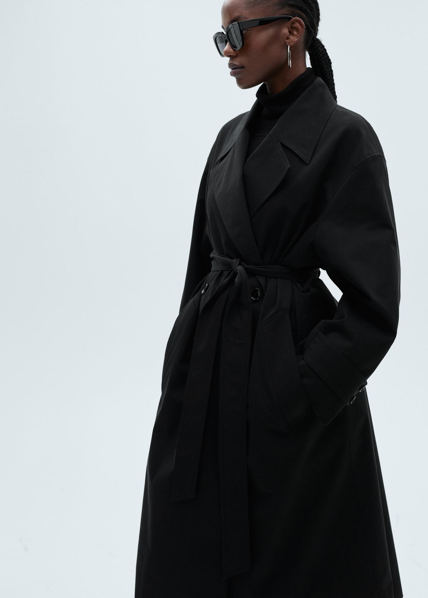 Long oversized double-breasted trench coat - Women | MANGO USA Product Image
