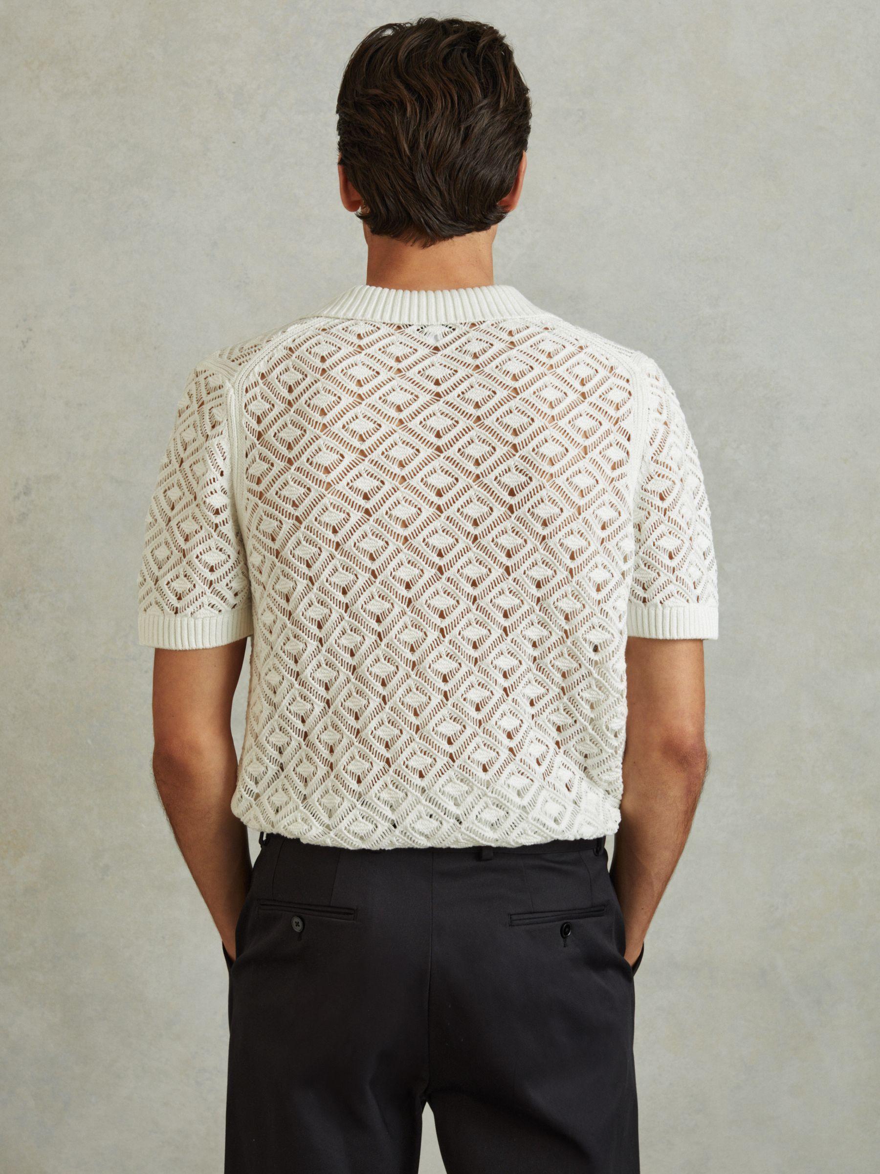 Crochet Cuban Collar Shirt in White Product Image