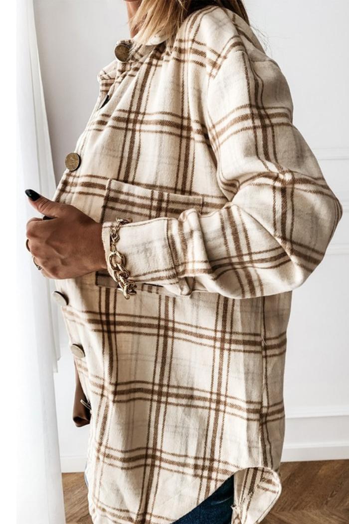 Plaid Big Buttoned Shirts Jacket Product Image