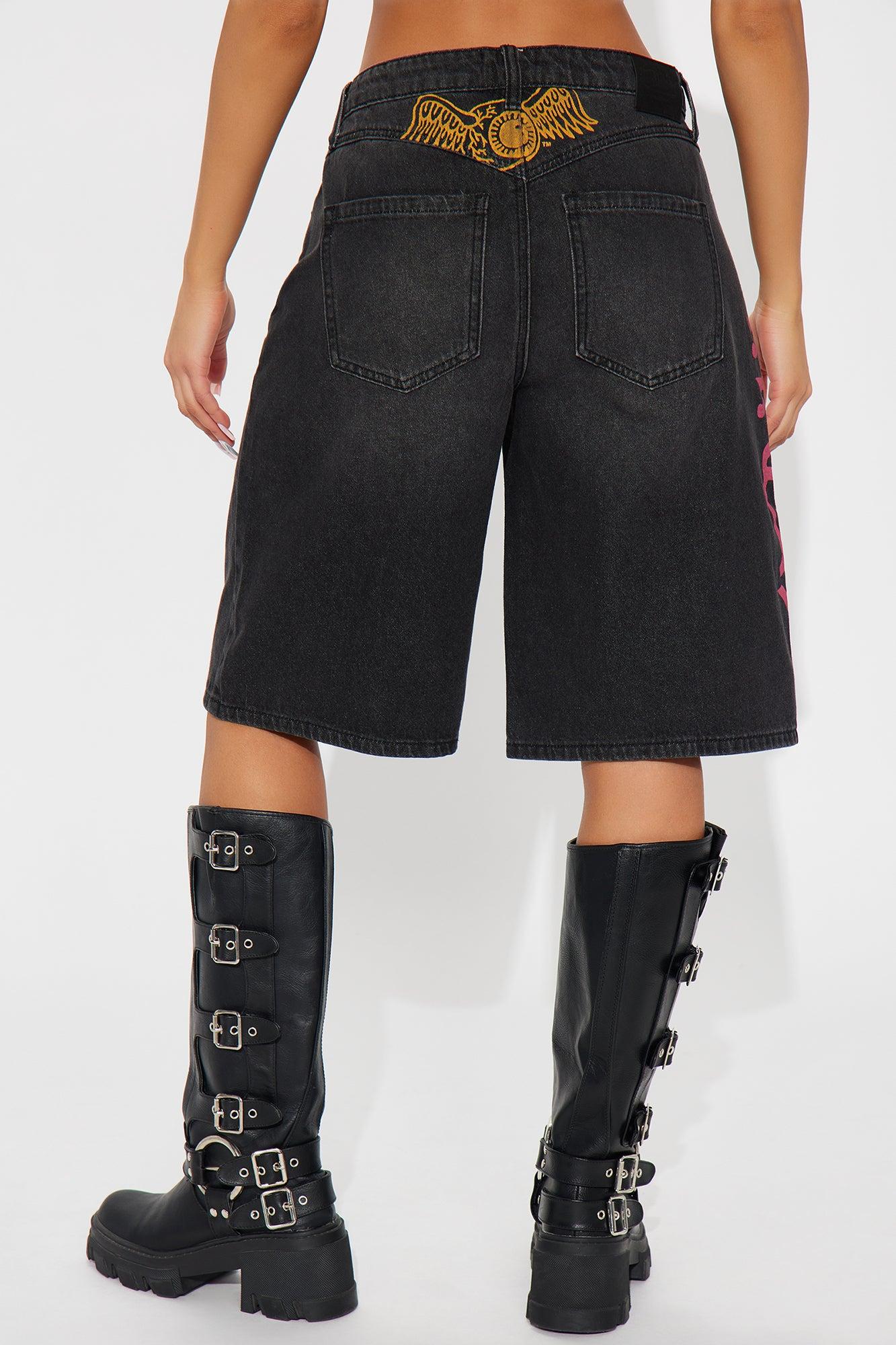 Von Dutch Eyeball Denim Jorts - Black Wash Product Image