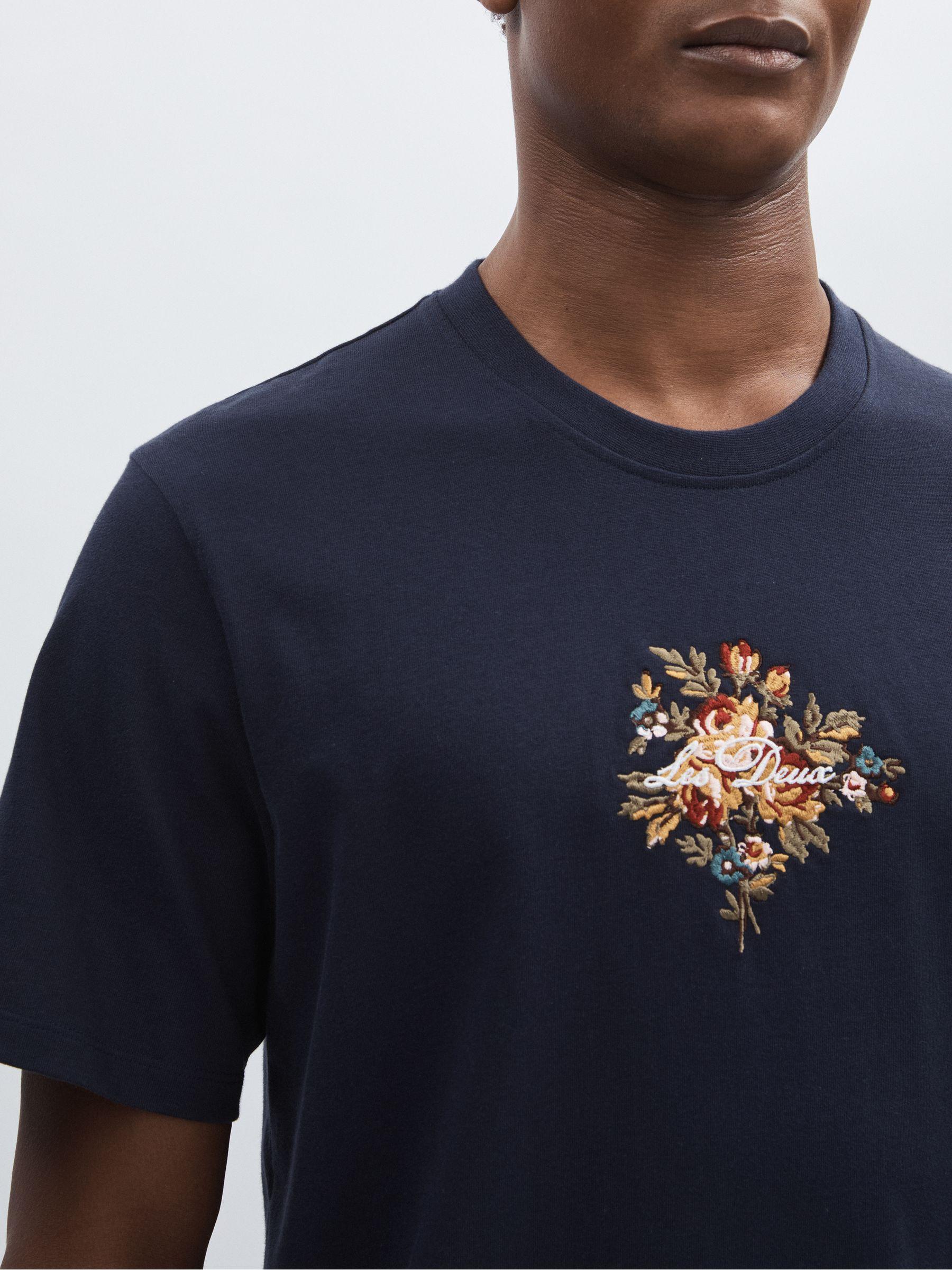 Organic-Cotton Embroidered Logo T-Shirt in Navy Product Image