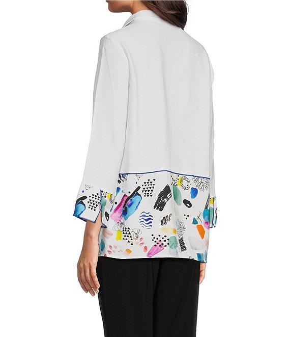 Ali Miles Abstract Print Seam Detail Wire Collar 3/4 Sleeve Button Front Tunic Product Image