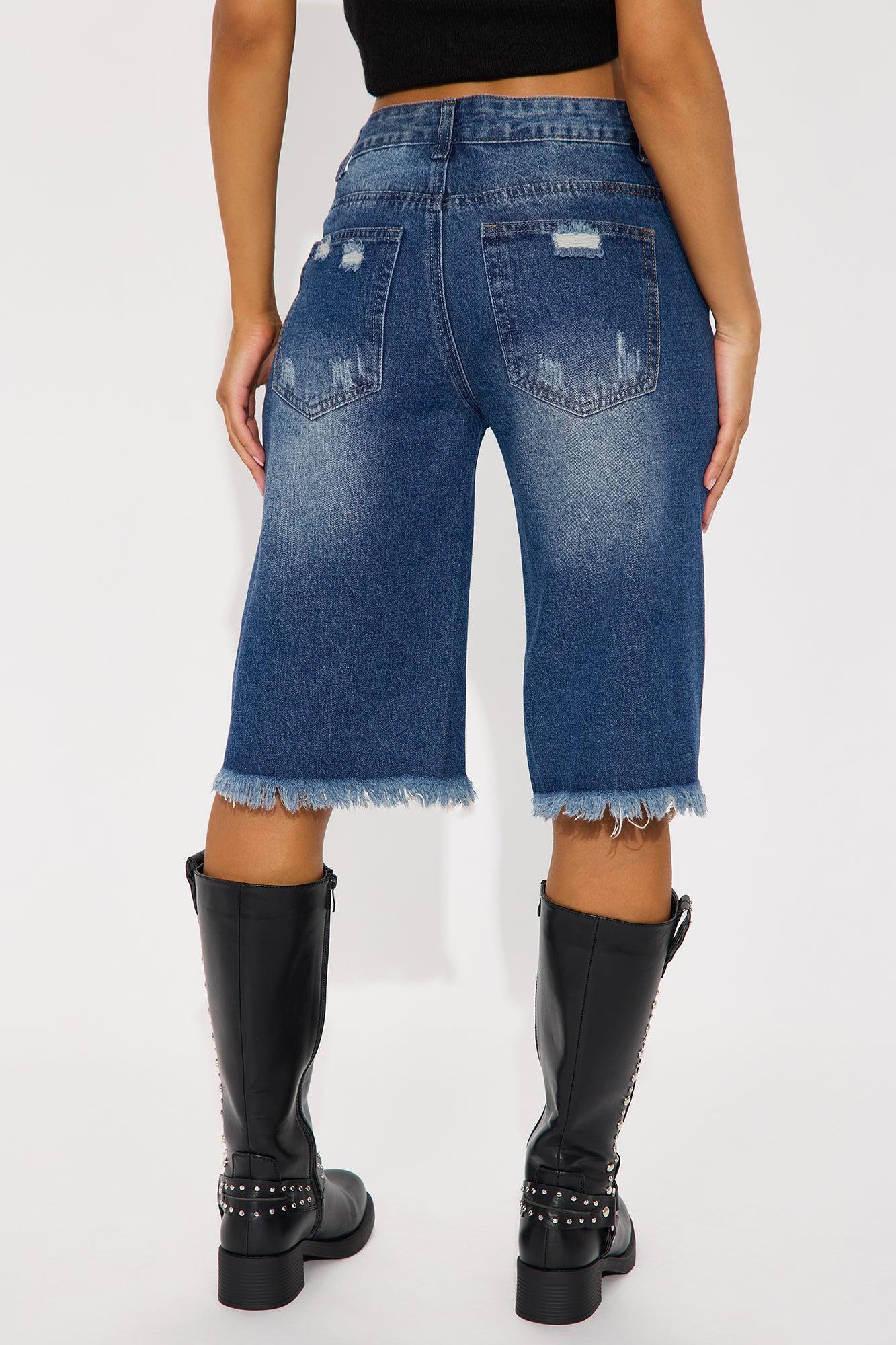 Laurali Ripped Denim Jorts - Dark Wash Product Image